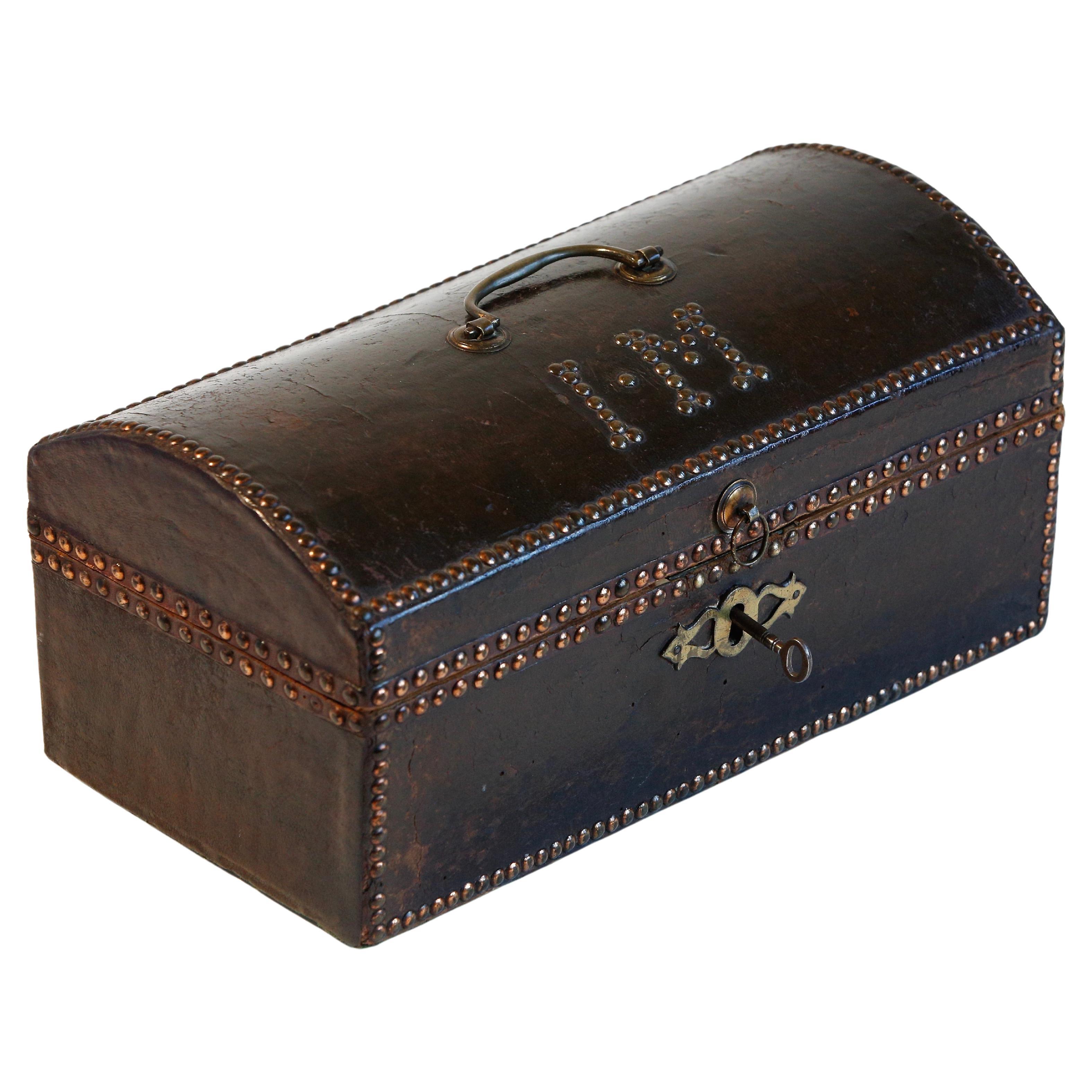 Regency Leather Studded Campaign Case Trunk by Chapple & Sons Initials "I.M"  For Sale