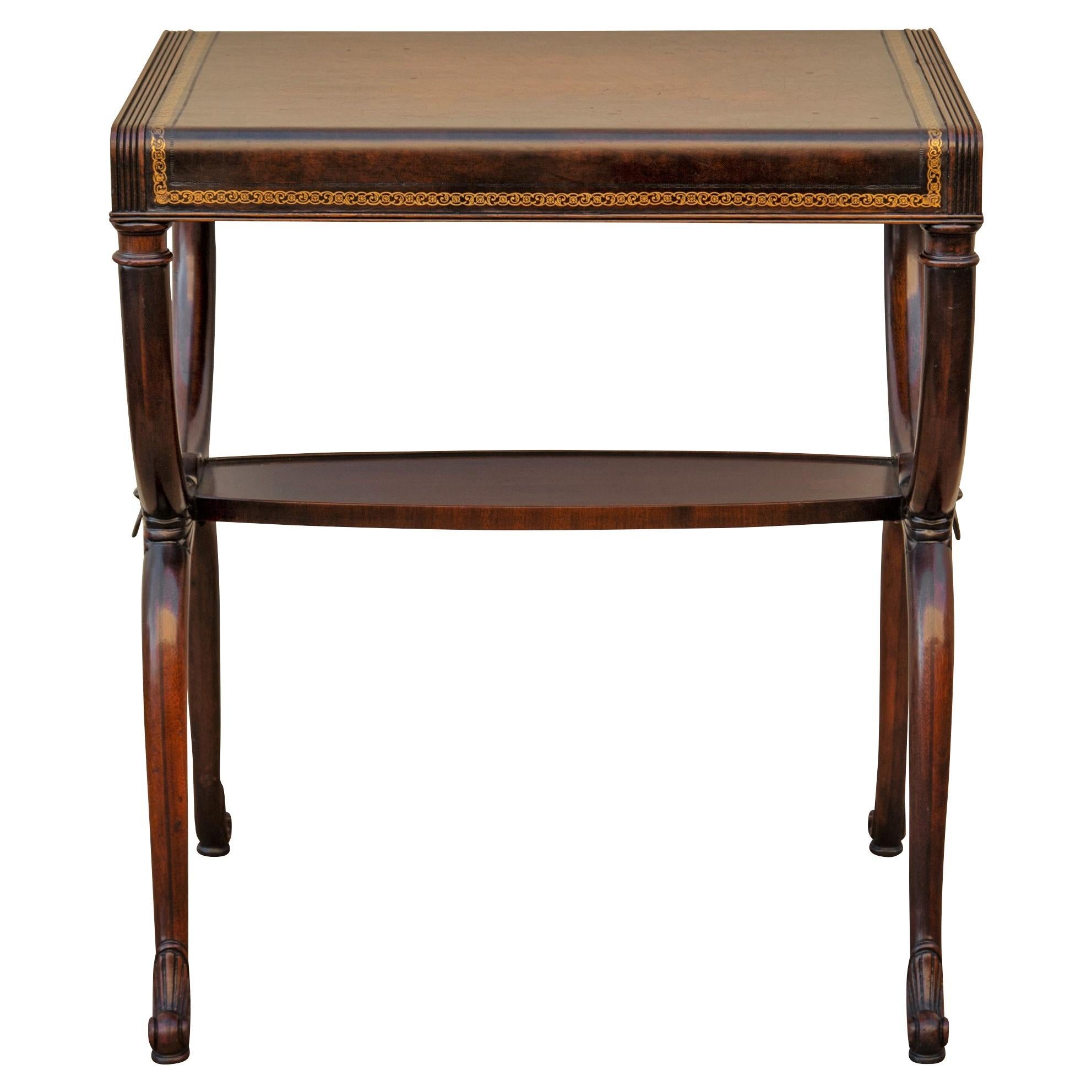 Regency Leather Top Mahogany Side Table with Curule Legs 3