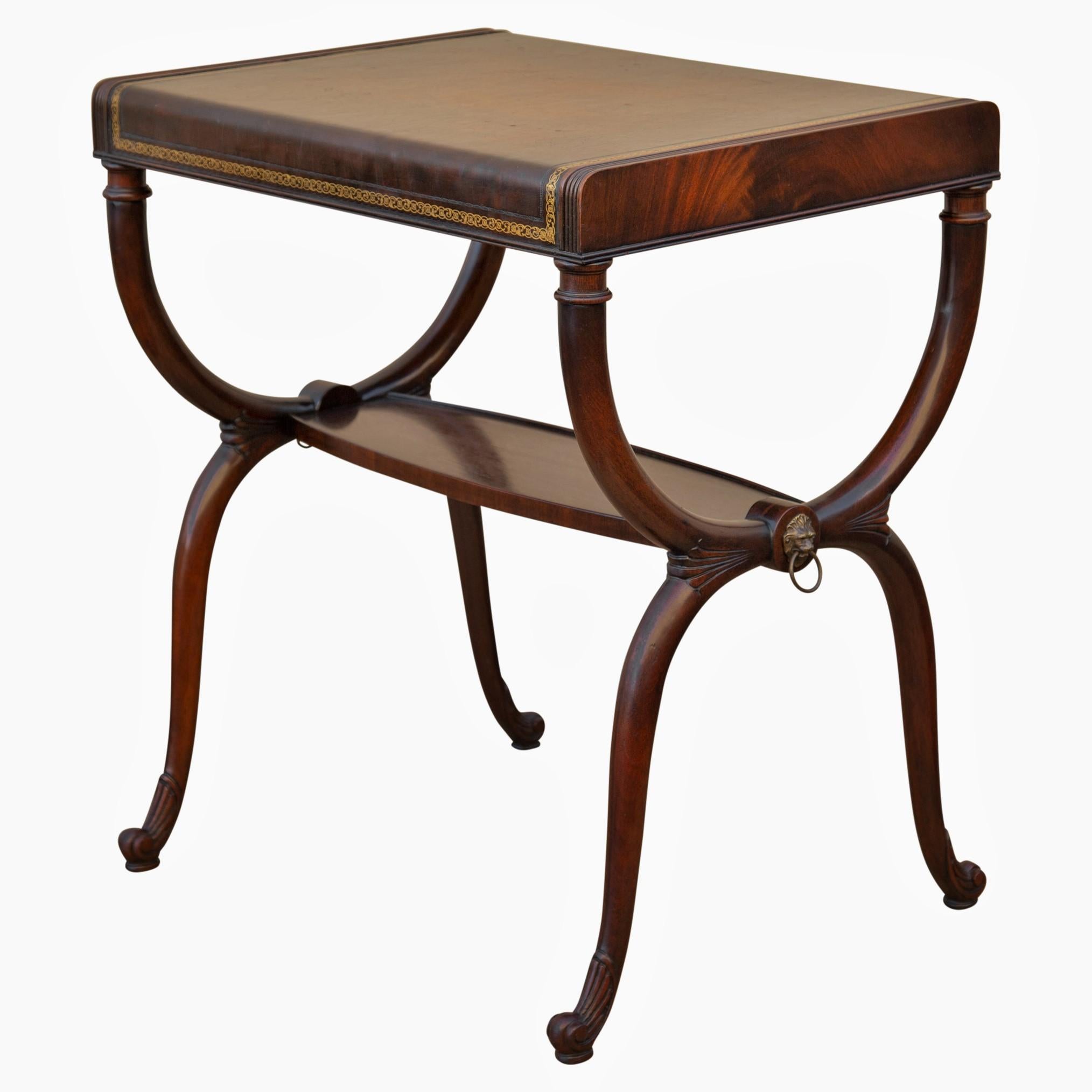 Regency Leather Top Mahogany Side Table with Curule Legs 4