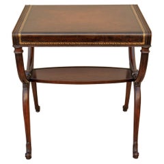 Regency Leather Top Mahogany Side Table with Curule Legs
