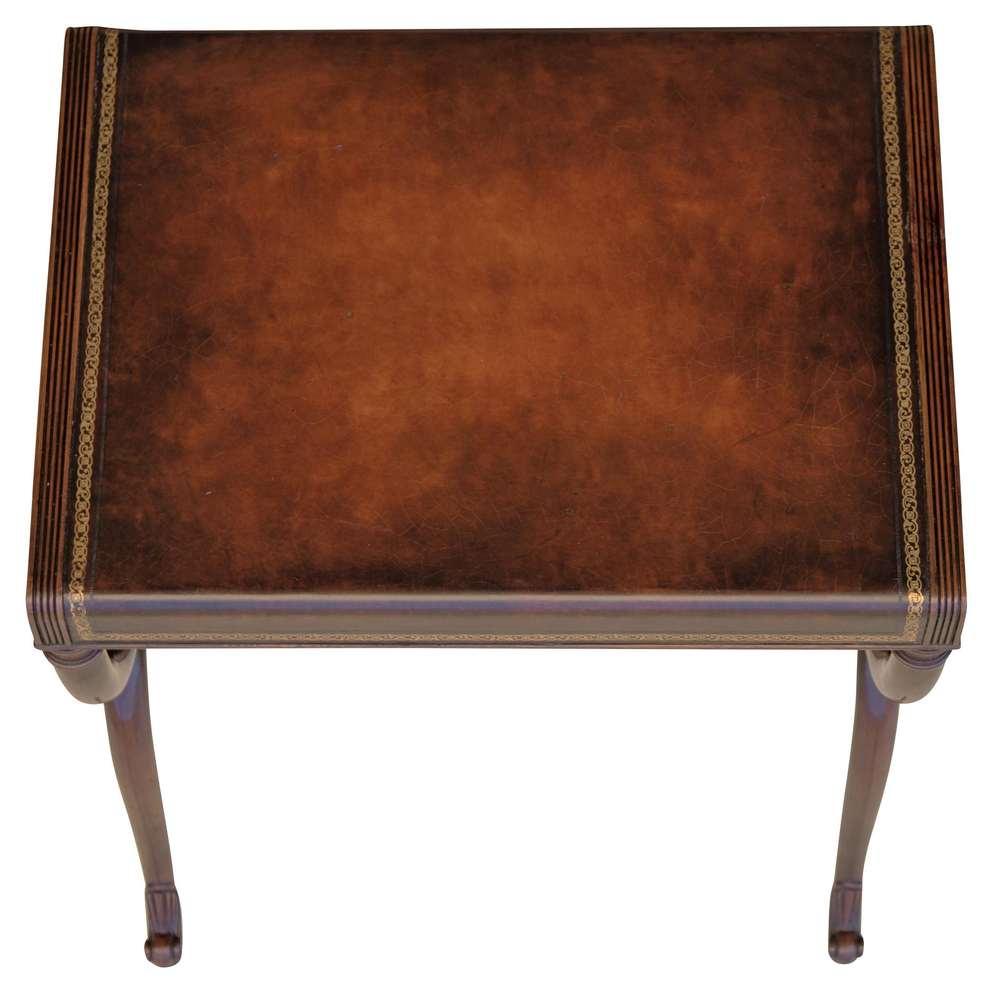 Regency Leather Top Mahogany Side Table with Curule Legs In Good Condition In Baltimore, MD