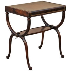 Regency Leather Top Mahogany Side Table with Curule Legs