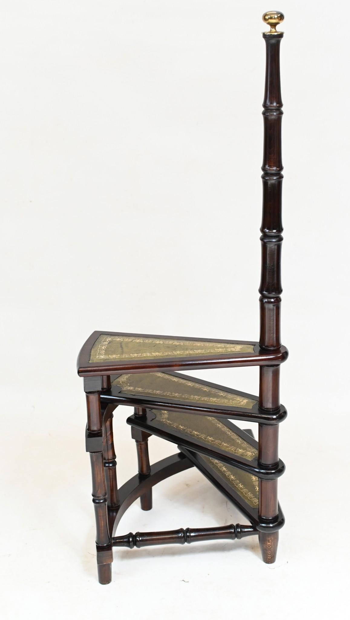 Regency Library Steps Spiral Ladder Mahogany For Sale 1