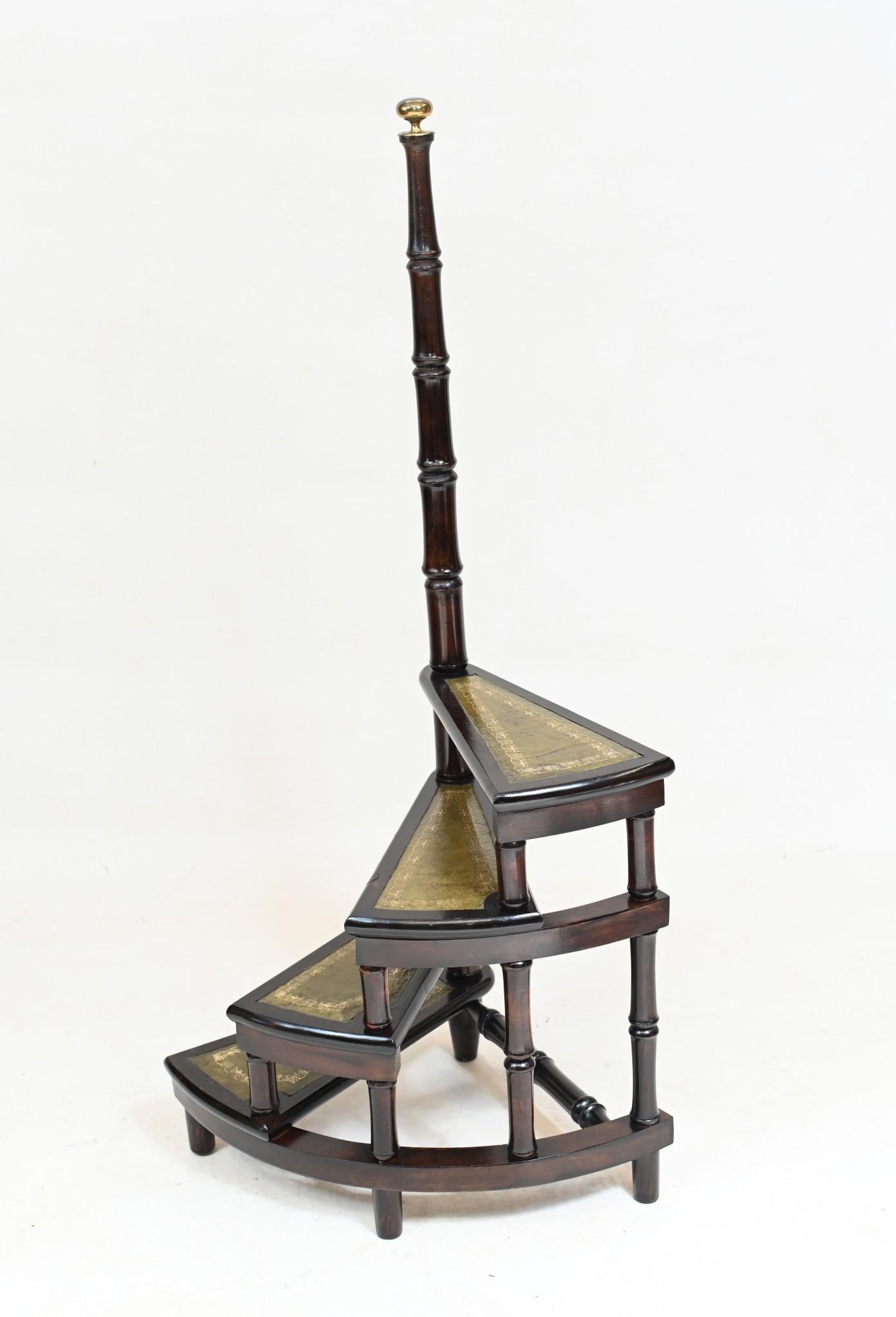 Regency Library Steps Spiral Ladder Mahogany For Sale 3