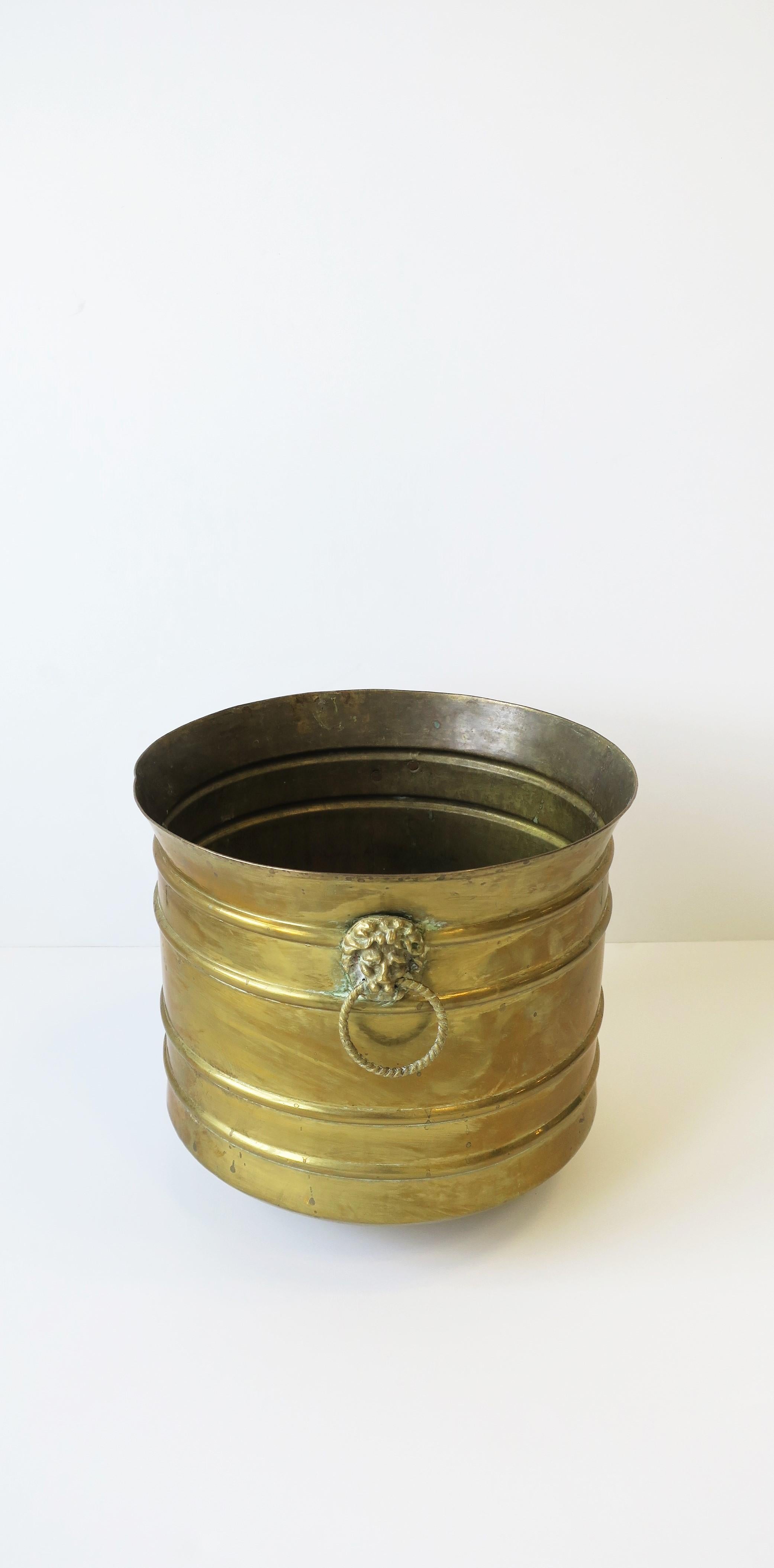 Regency Lionhead Brass Cachepot Jardinière Plant Pot Holder 1