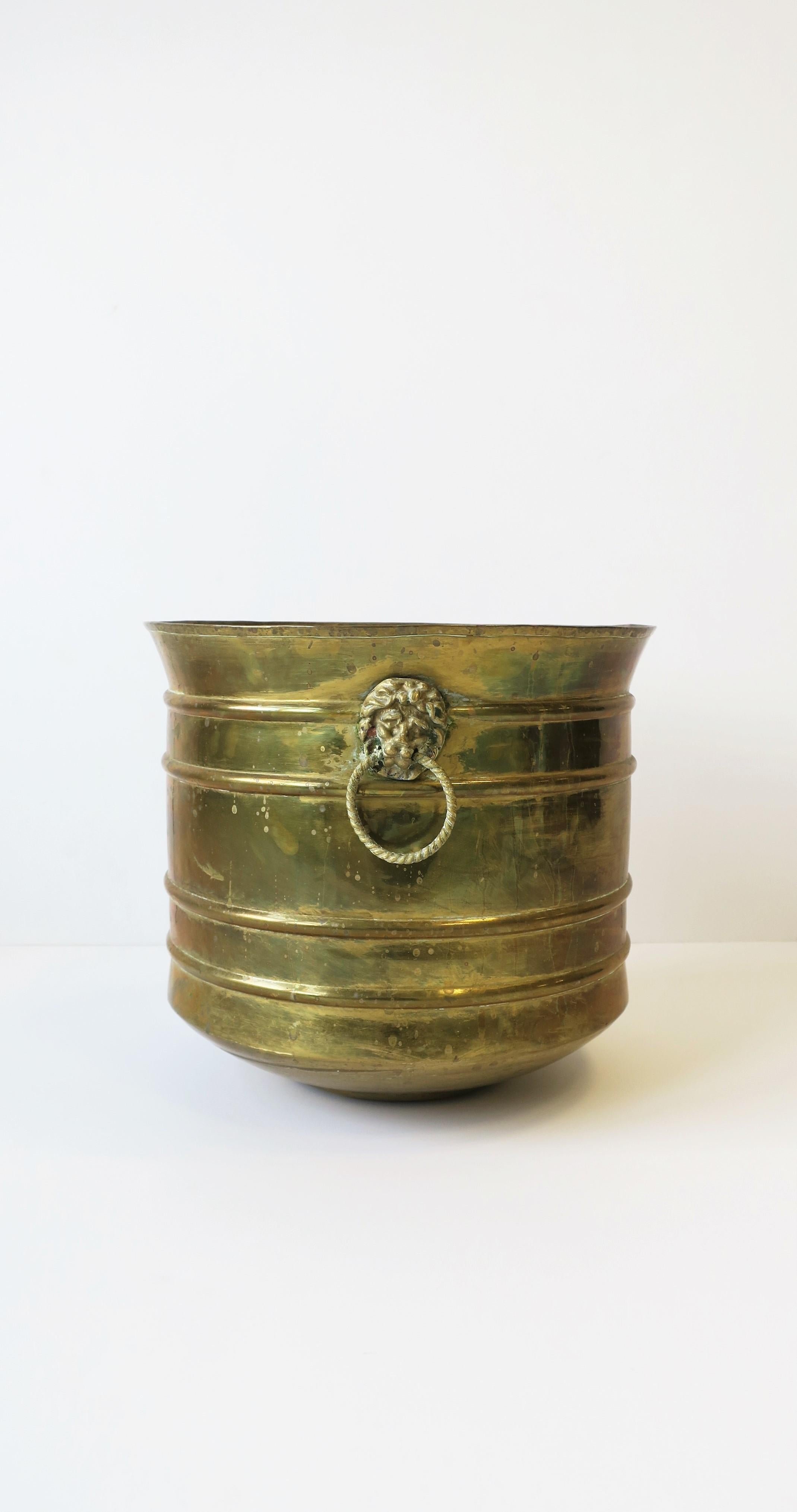 Regency Lionhead Brass Cachepot Jardinière Plant Pot Holder 2