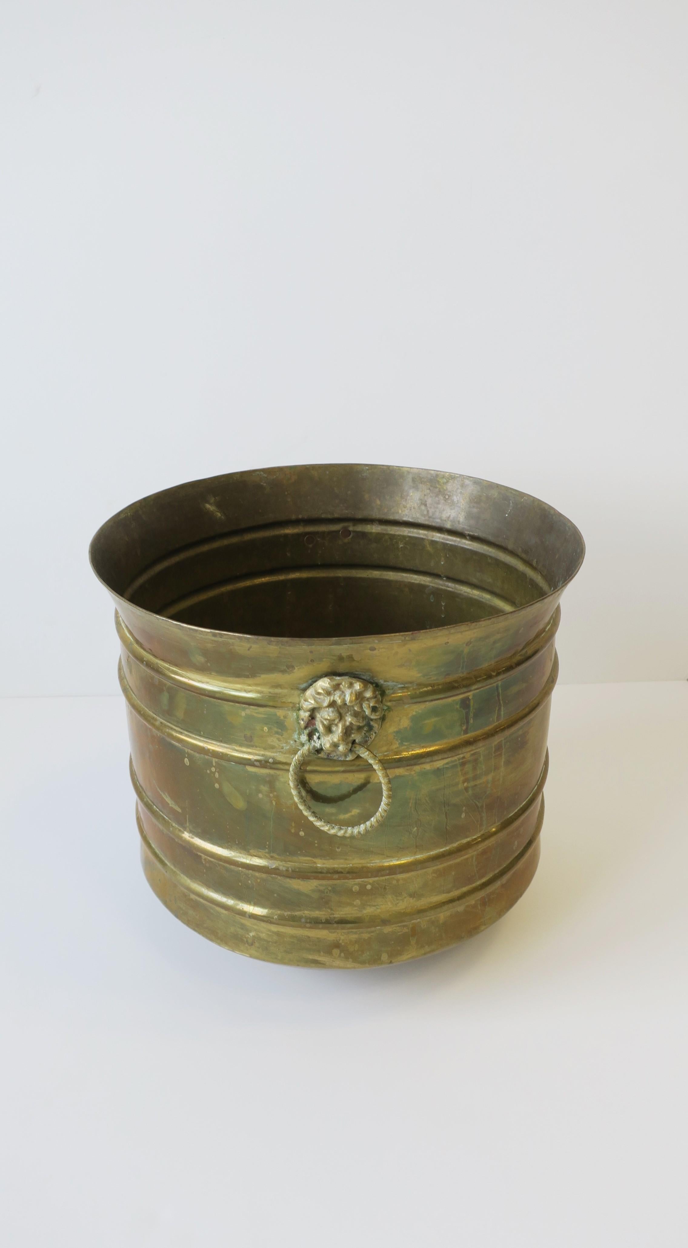 Regency Lionhead Brass Cachepot Jardinière Plant Pot Holder 4
