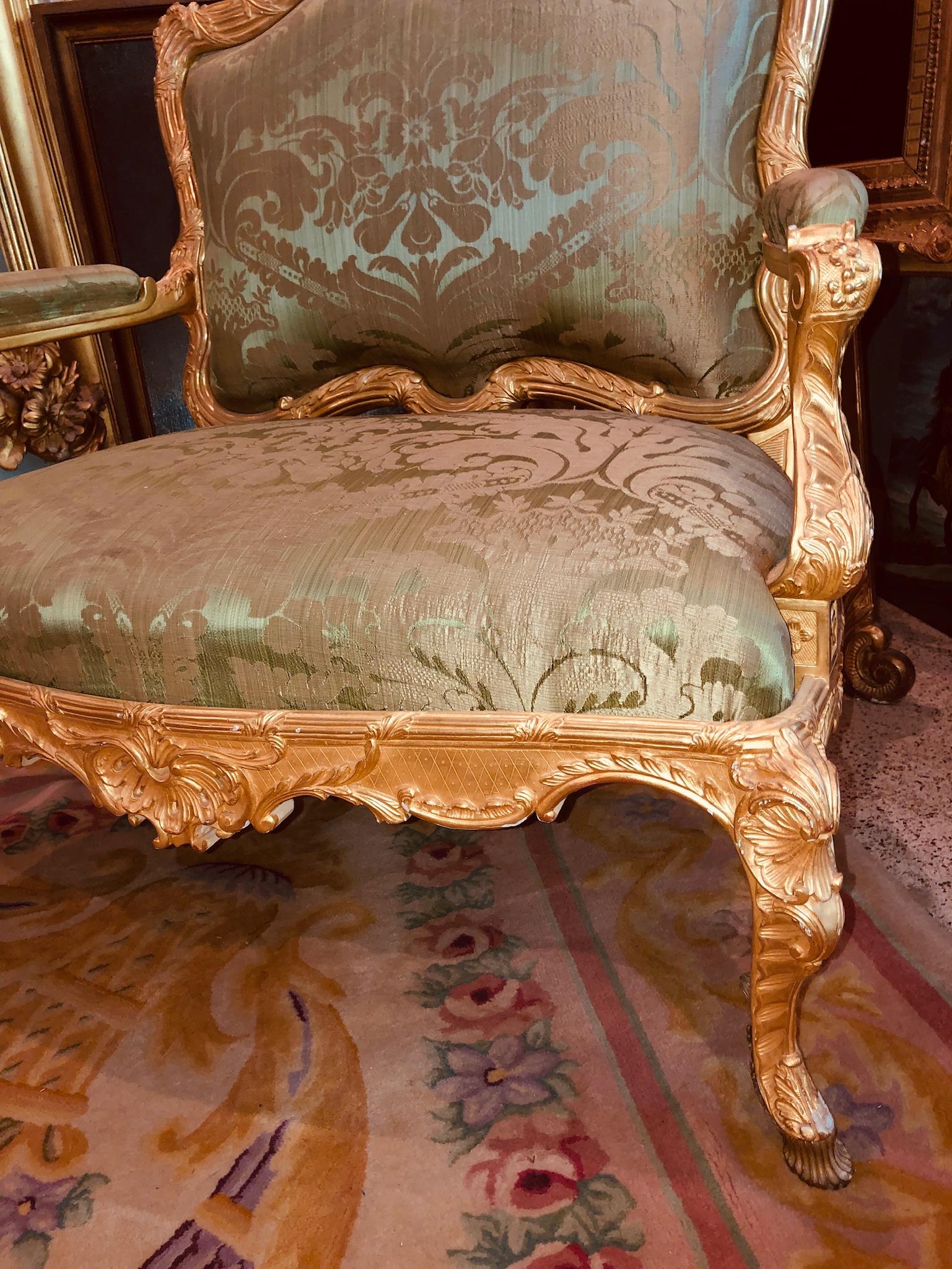 Regency Louis XV Style Marquise Chair, Settee In Good Condition For Sale In Fort Lauderdale, FL