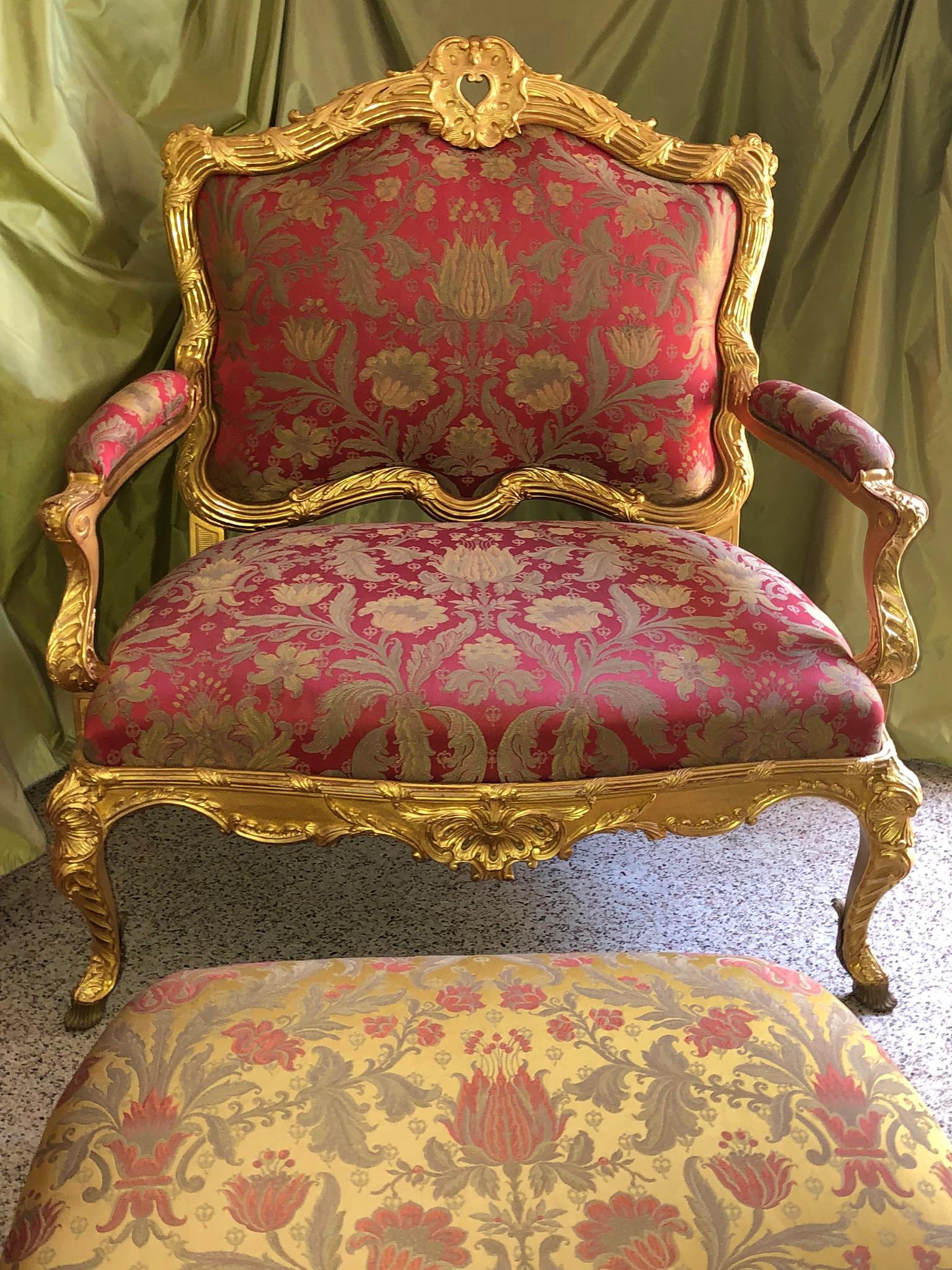 Gilt Regency Louis XV Style Marquise Chair, Settee For Sale