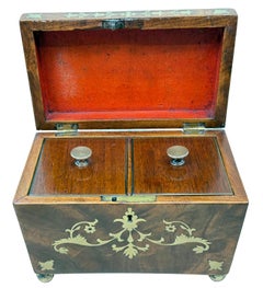 Regency Mahogany 19th Century Brass Inlaid Tea Caddy