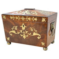 Regency Mahogany 19th Century Brass Inlaid Tea Caddy