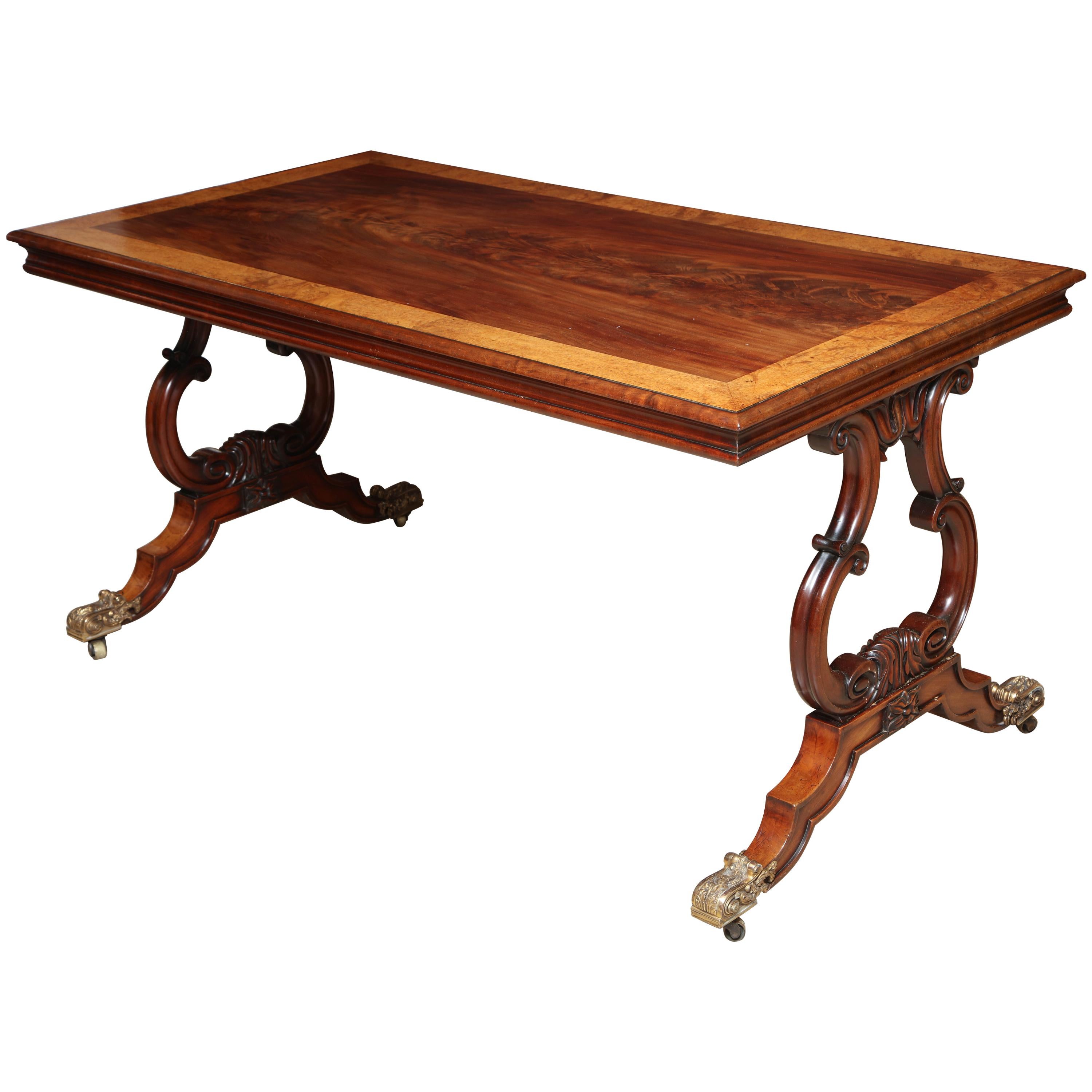 Regency Mahogany and Amboyna Library Table