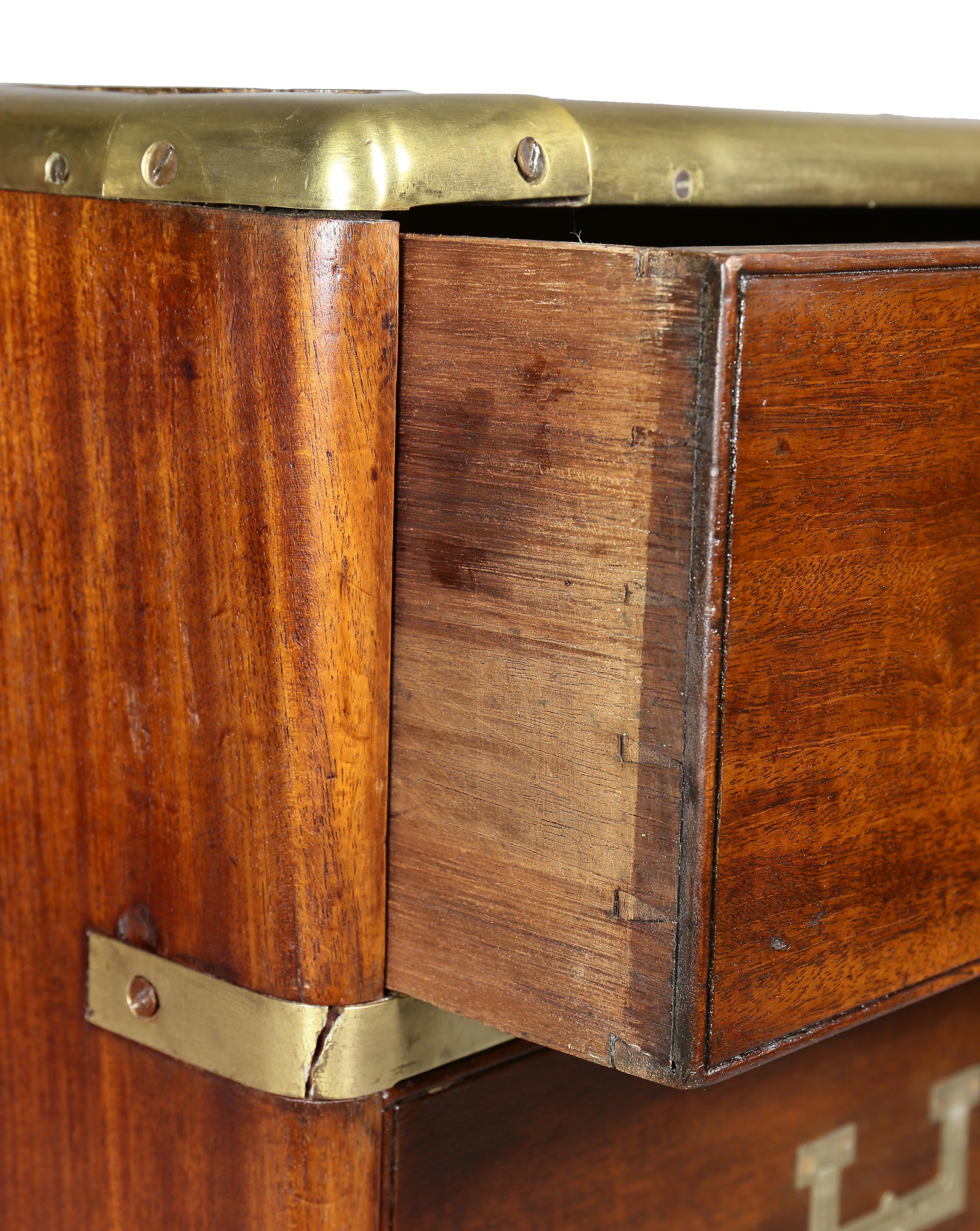 English Regency Mahogany and Brass Bound Campaign Chest