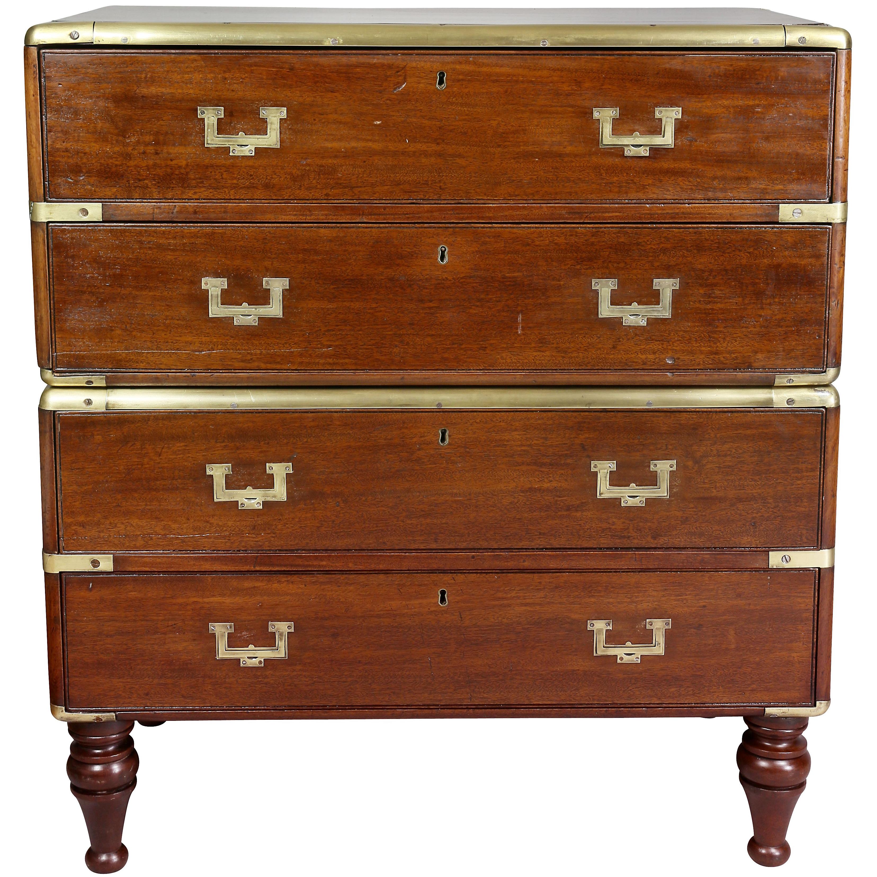 Regency Mahogany and Brass Bound Campaign Chest