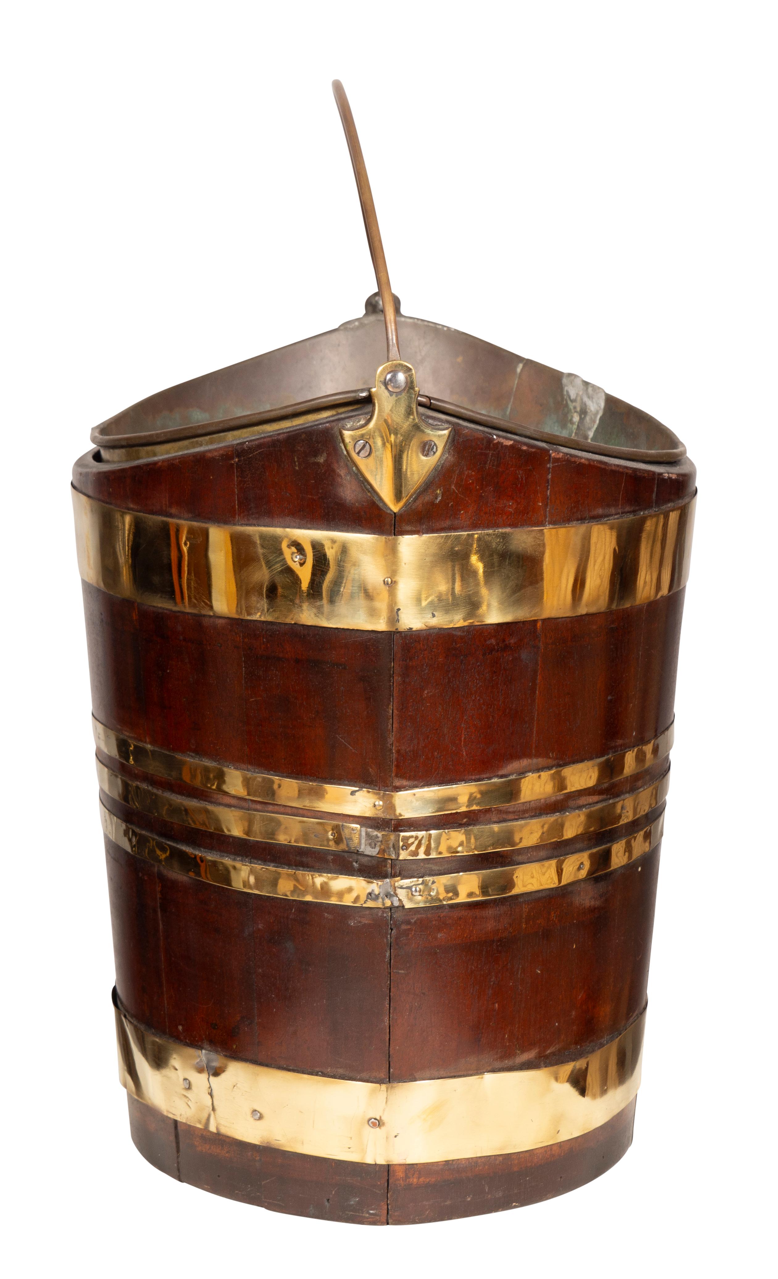 European Regency Mahogany And Brass Bound Peat Bucket For Sale