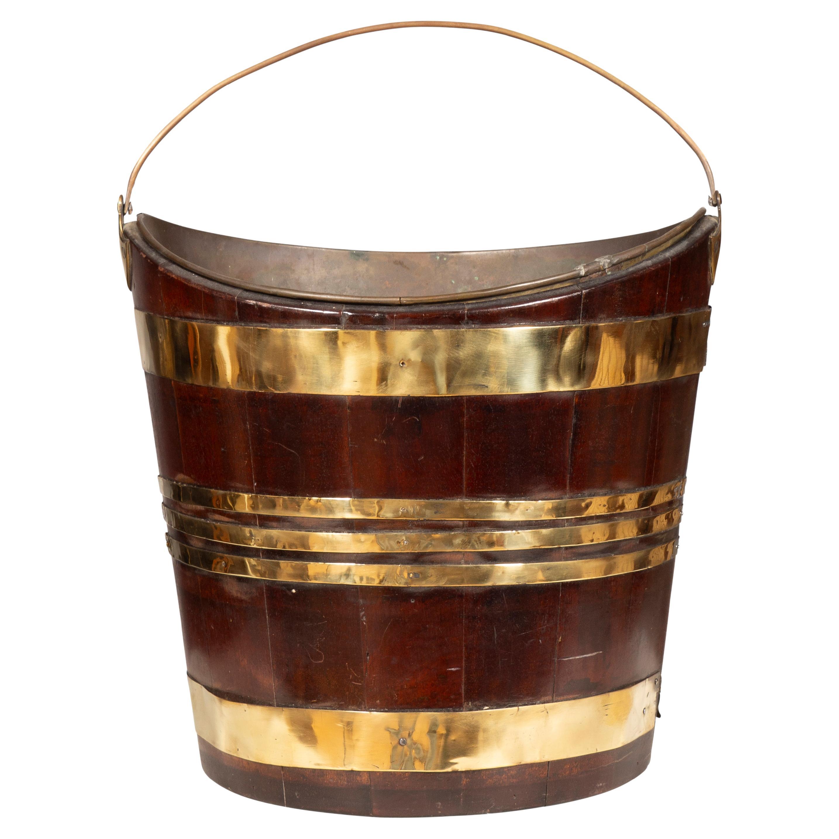 Regency Mahogany And Brass Bound Peat Bucket For Sale