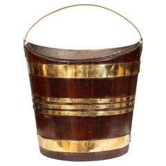 Antique Regency Mahogany And Brass Bound Peat Bucket