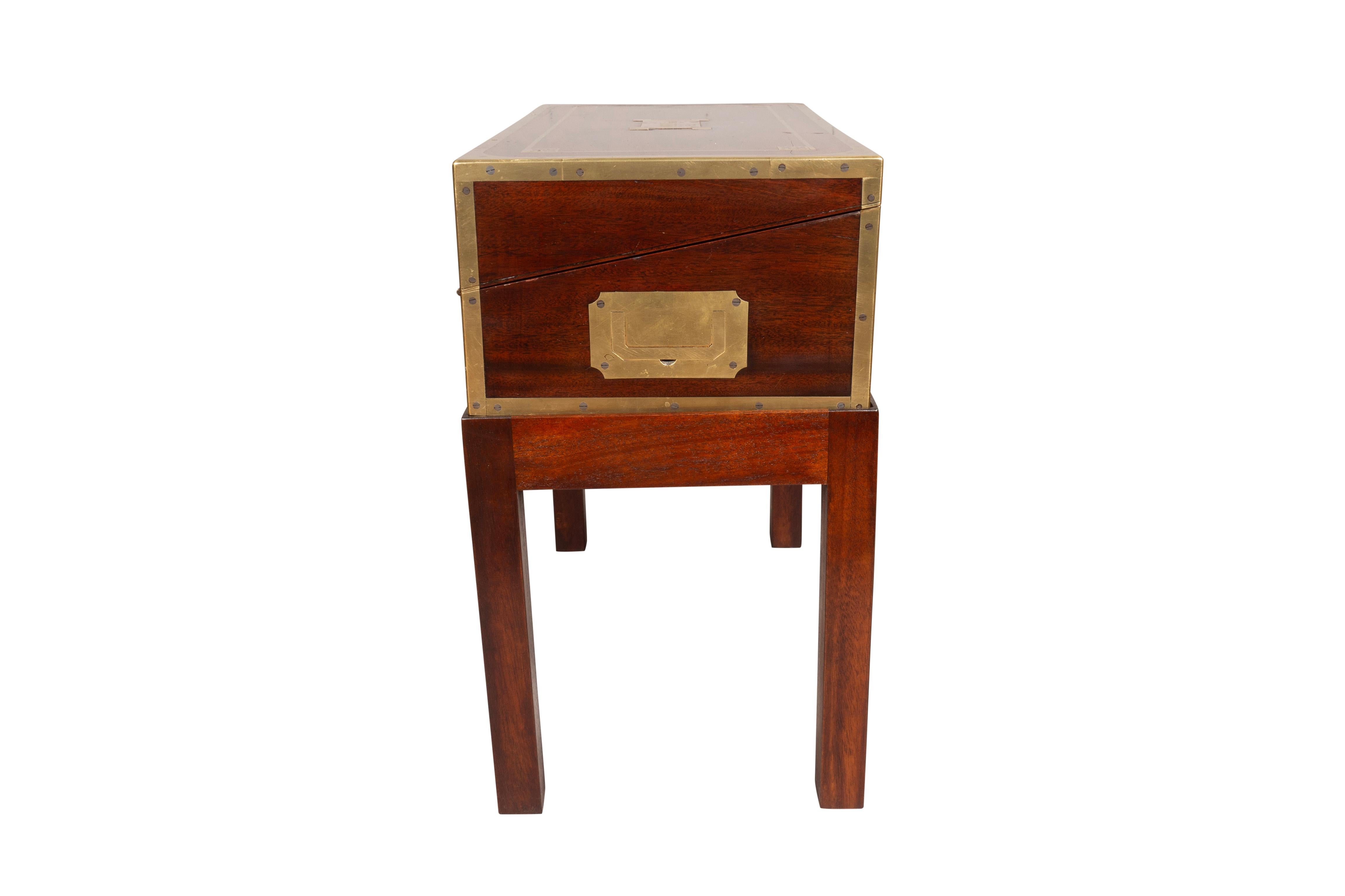 English Regency Mahogany And Brass Inlaid Campaign Box On Stand
