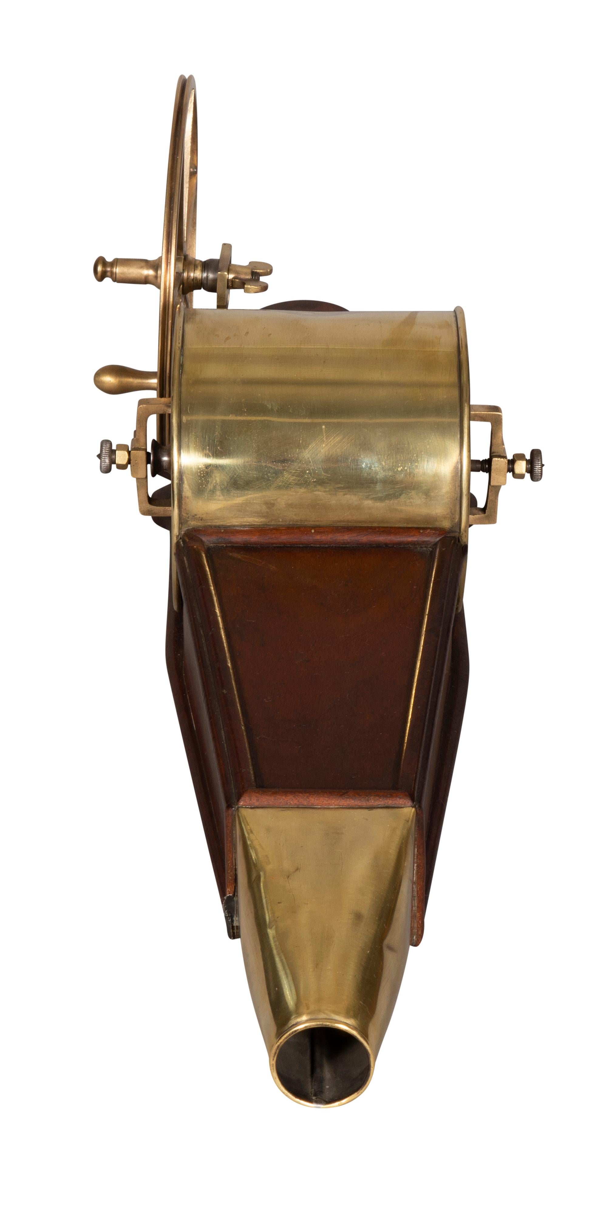 Regency Mahogany and Brass Mechanical Fire Bellows In Good Condition For Sale In Essex, MA