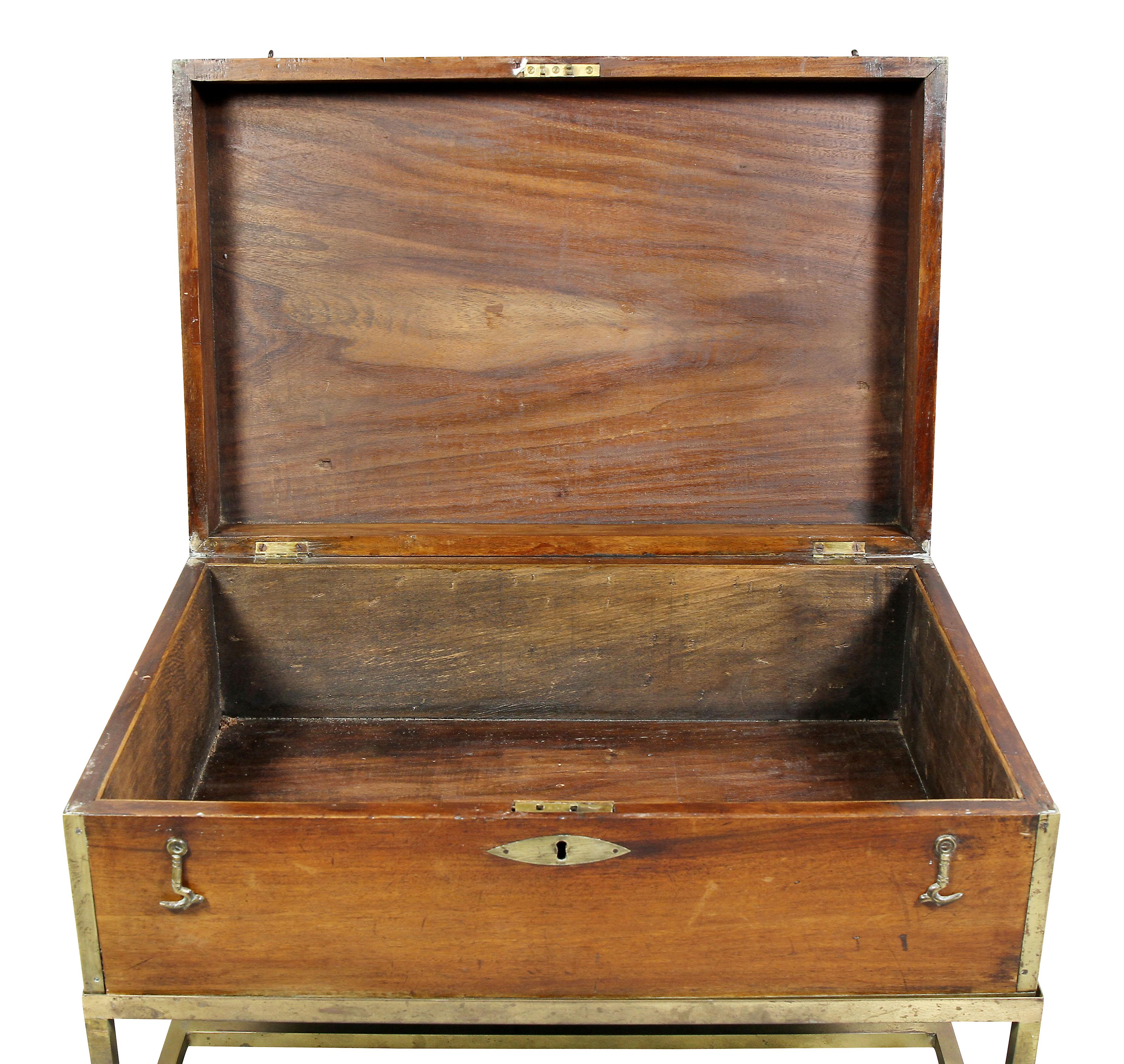 Regency Mahogany and Brass Mounted Campaign Box on Later Stand In Good Condition In Essex, MA
