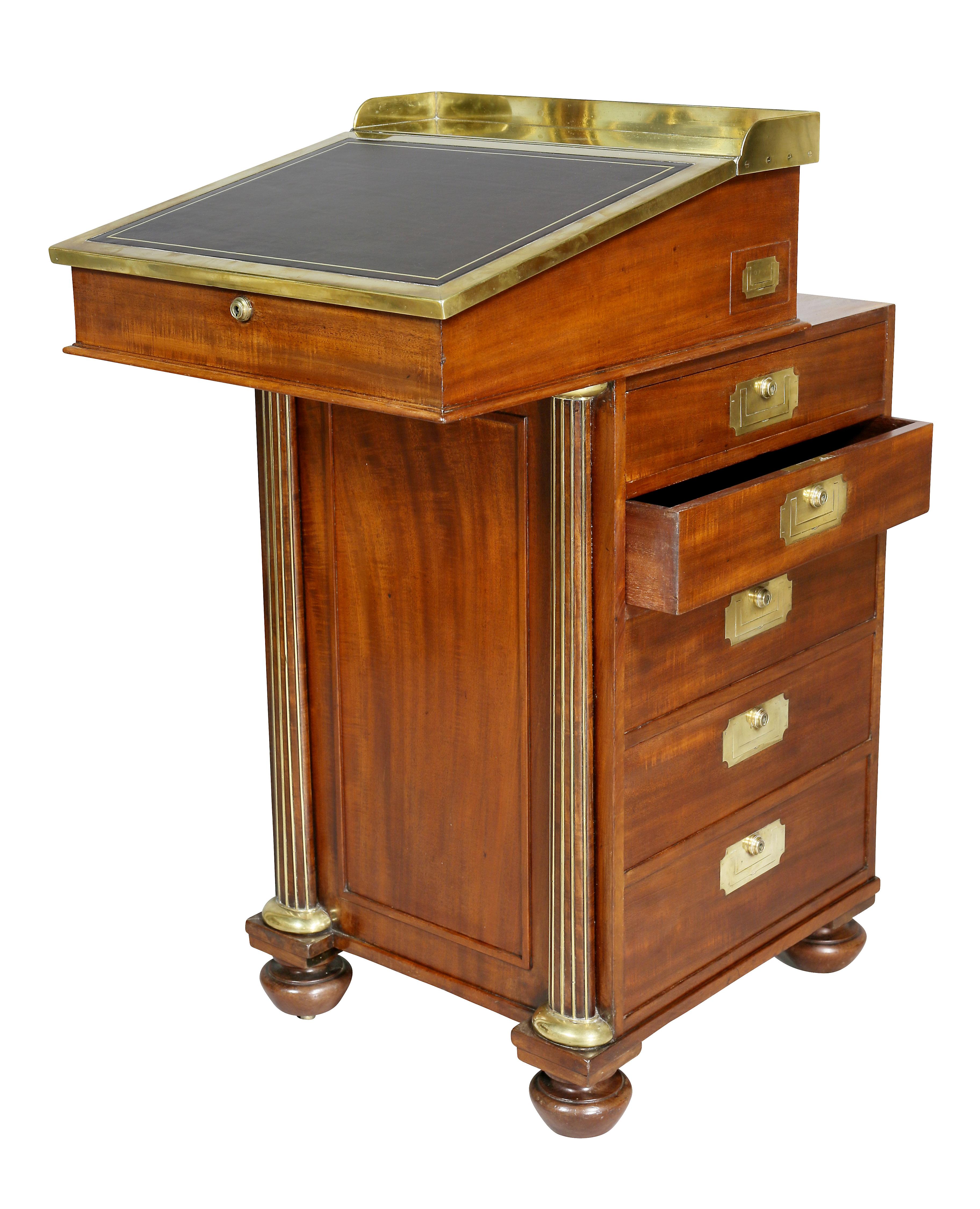 Early 19th Century Regency Mahogany and Brass Mounted Campaign Desk