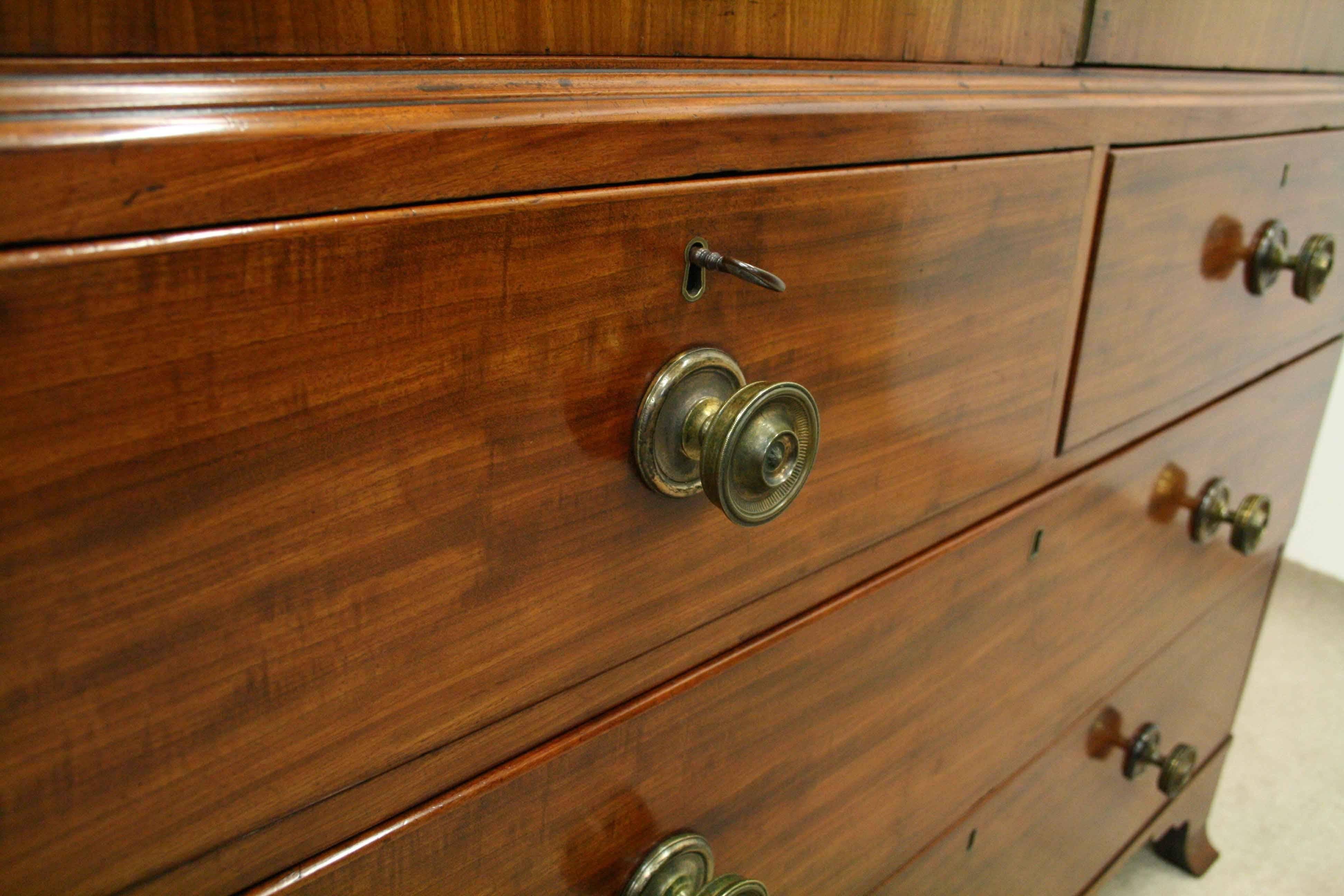 Regency Mahogany and Ebonised Linen Press For Sale 7