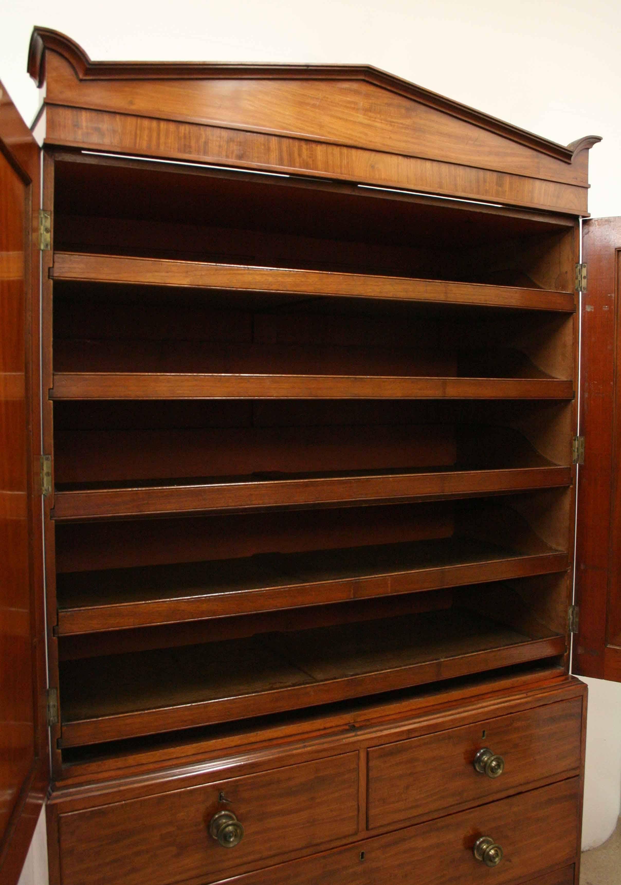 Regency Mahogany and Ebonised Linen Press For Sale 9