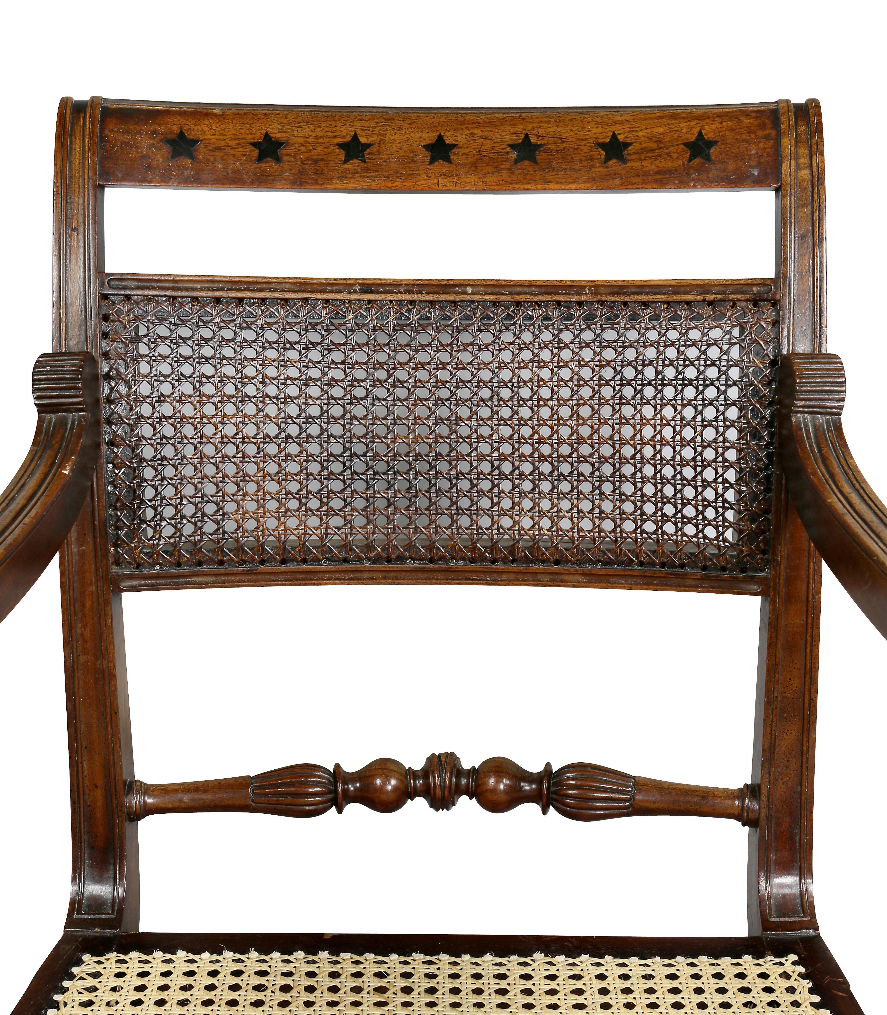 19th Century Regency Mahogany and Ebony Inlaid Armchair