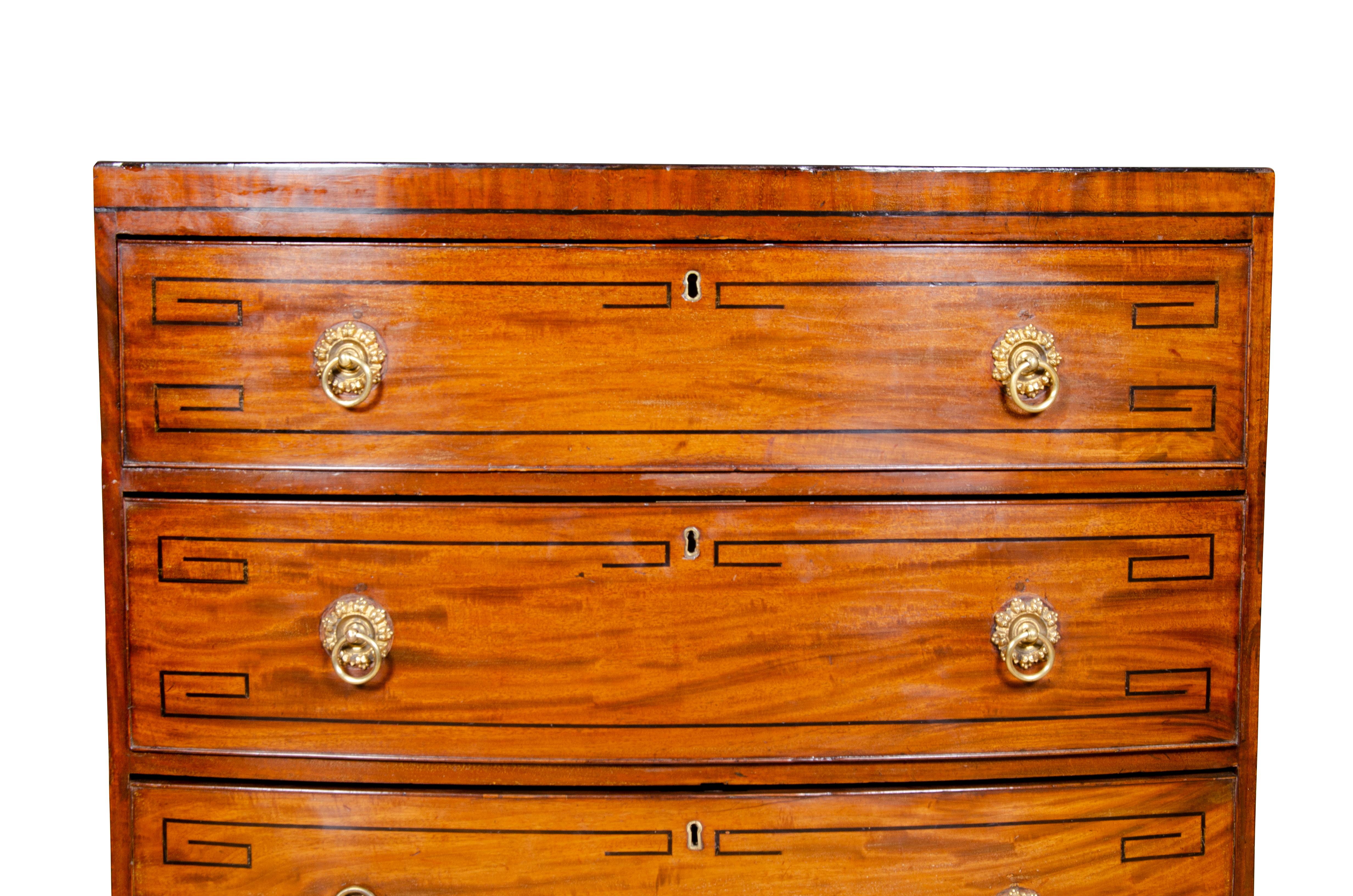 Regency Mahogany and Ebony Inlaid Bow Front Chest of Drawers 7