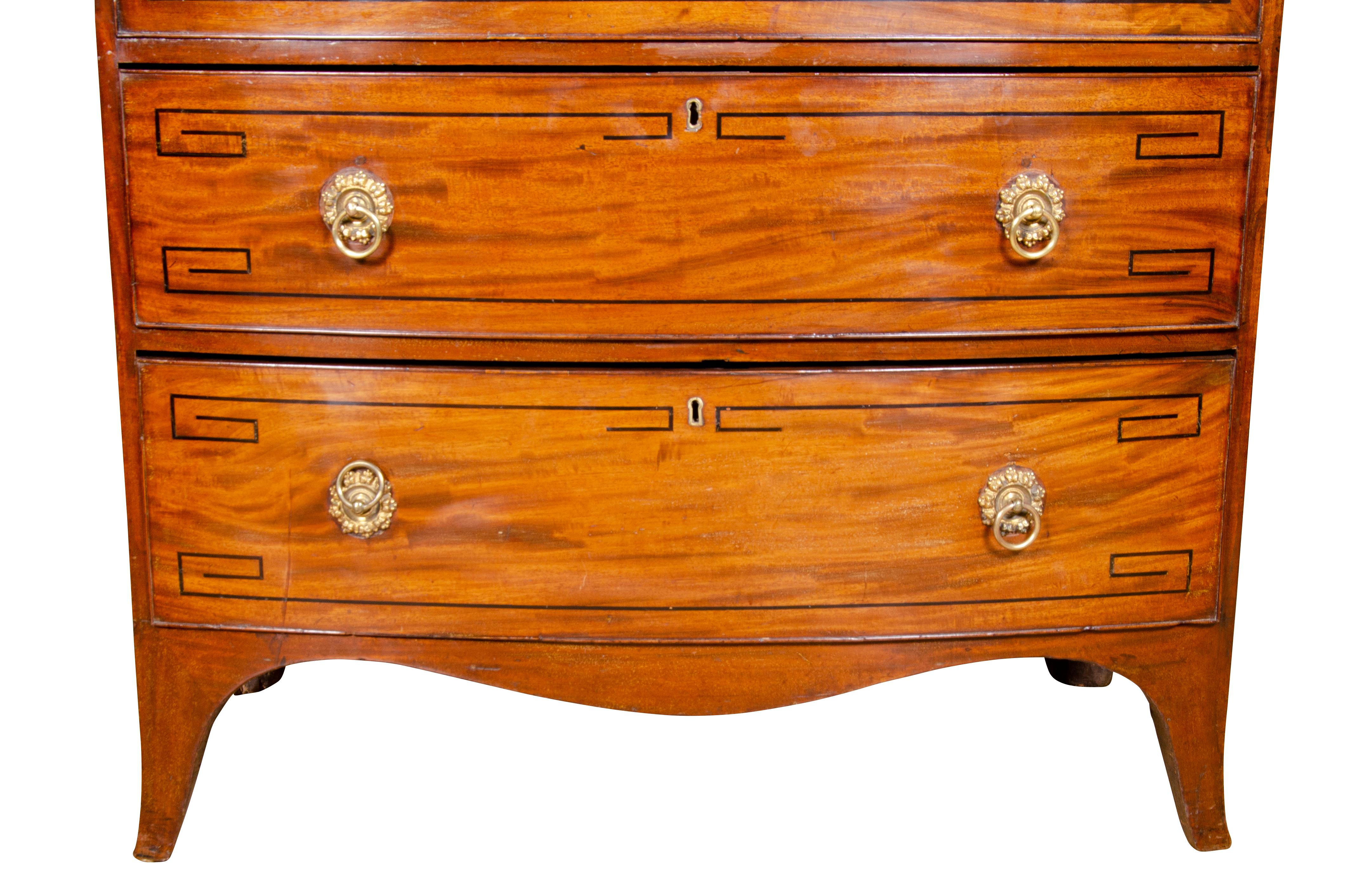 Regency Mahogany and Ebony Inlaid Bow Front Chest of Drawers 8