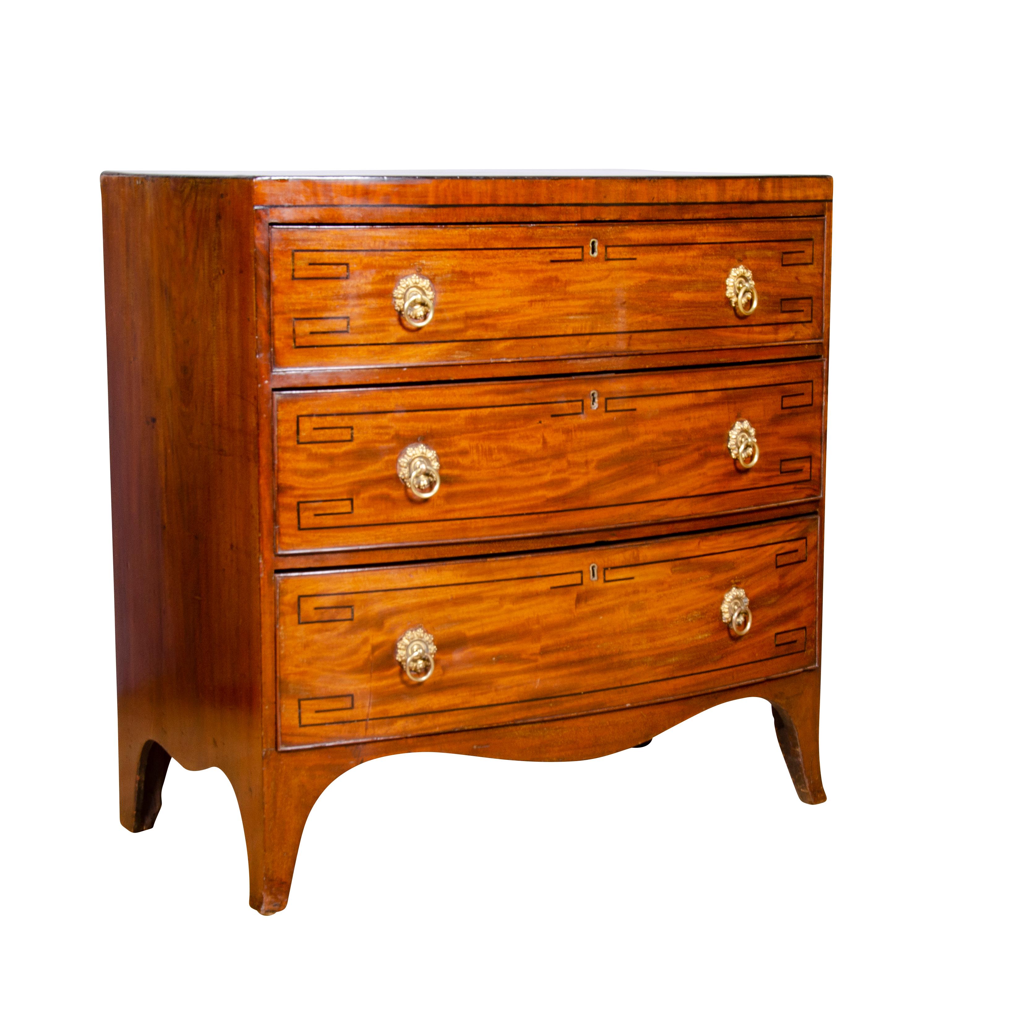 English Regency Mahogany and Ebony Inlaid Bow Front Chest of Drawers