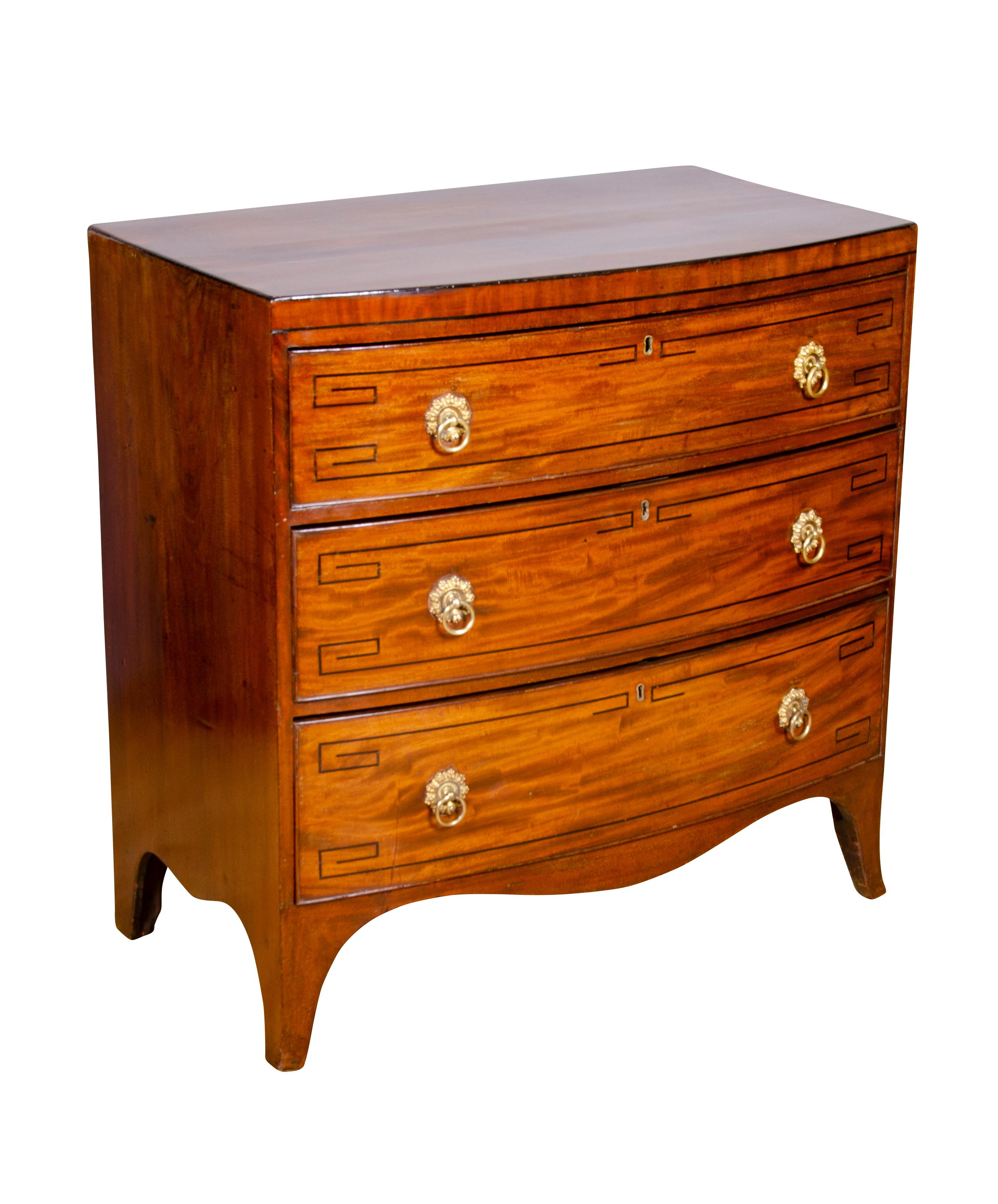 Regency Mahogany and Ebony Inlaid Bow Front Chest of Drawers In Good Condition In Essex, MA