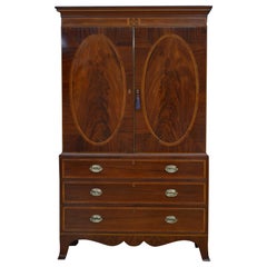 Antique Regency Mahogany and Inlaid Linen Press