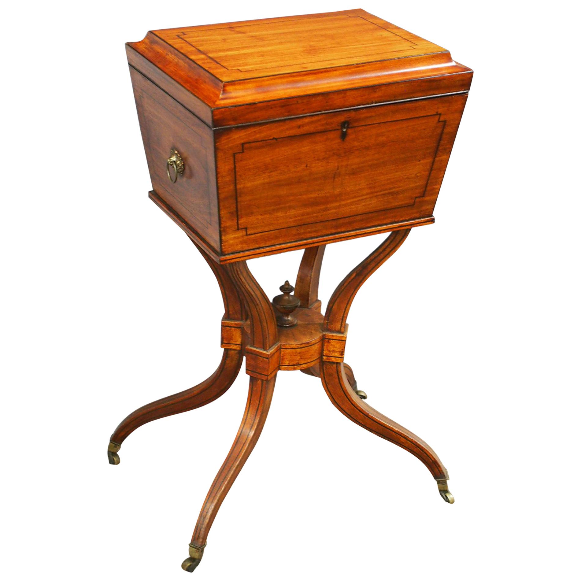 Regency Mahogany and Inlaid Teapoy For Sale