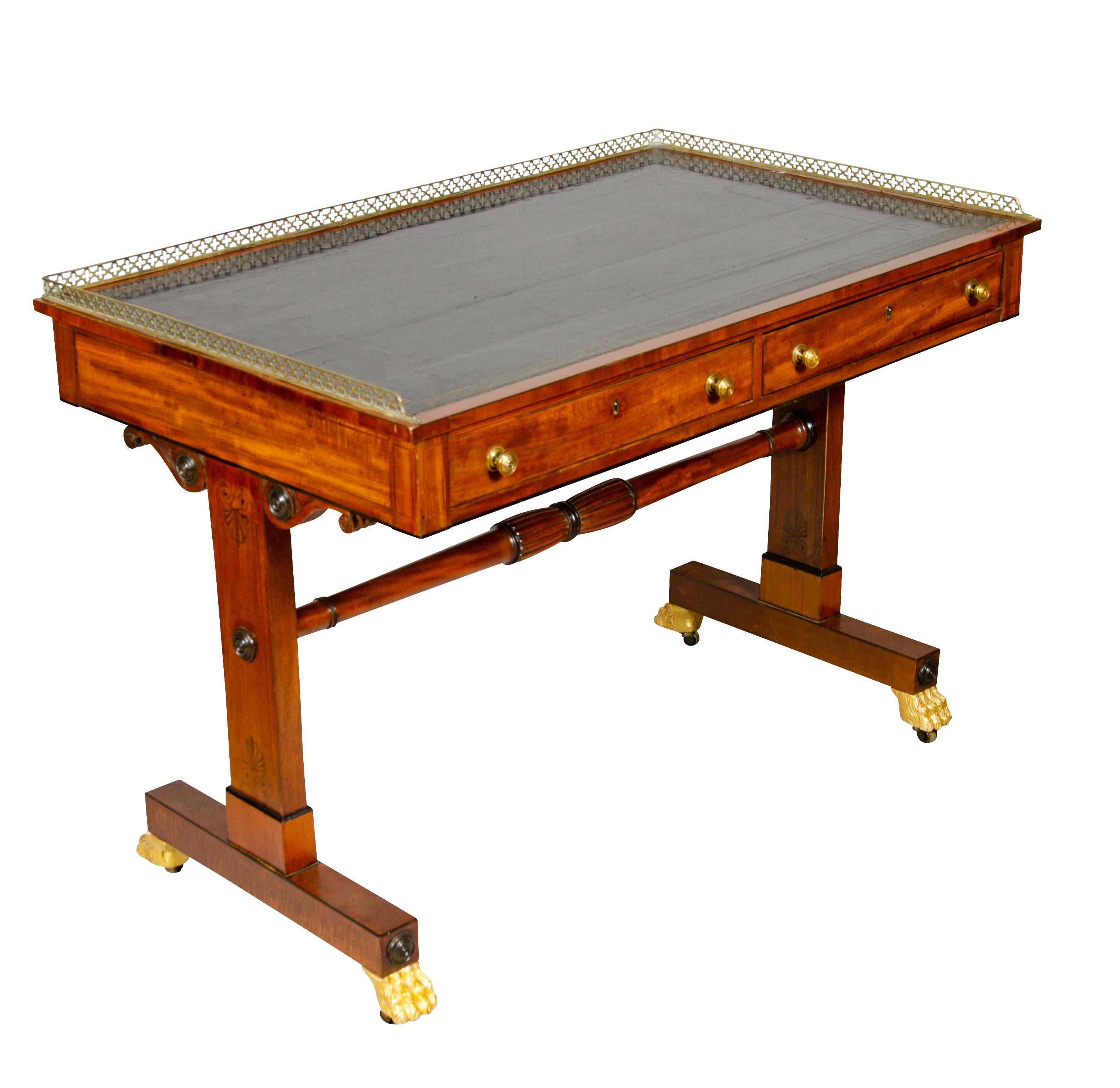 Regency Mahogany And Inlaid Writing Table In Good Condition For Sale In Essex, MA