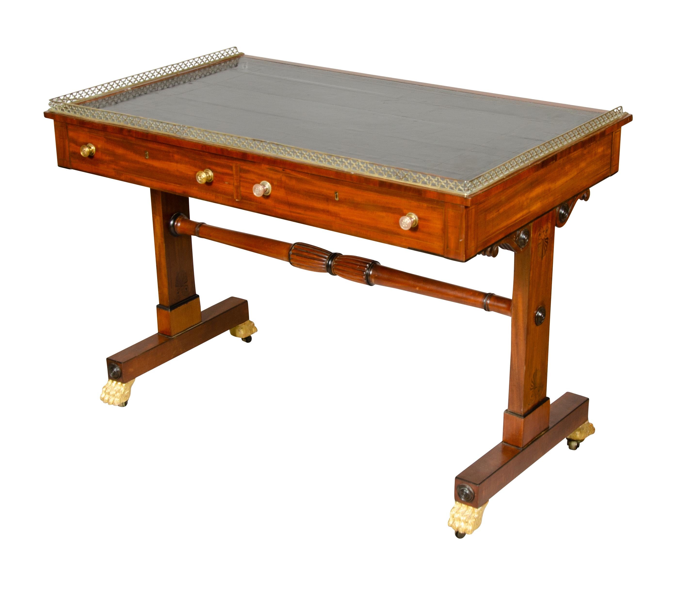 Regency Mahogany And Inlaid Writing Table For Sale 3
