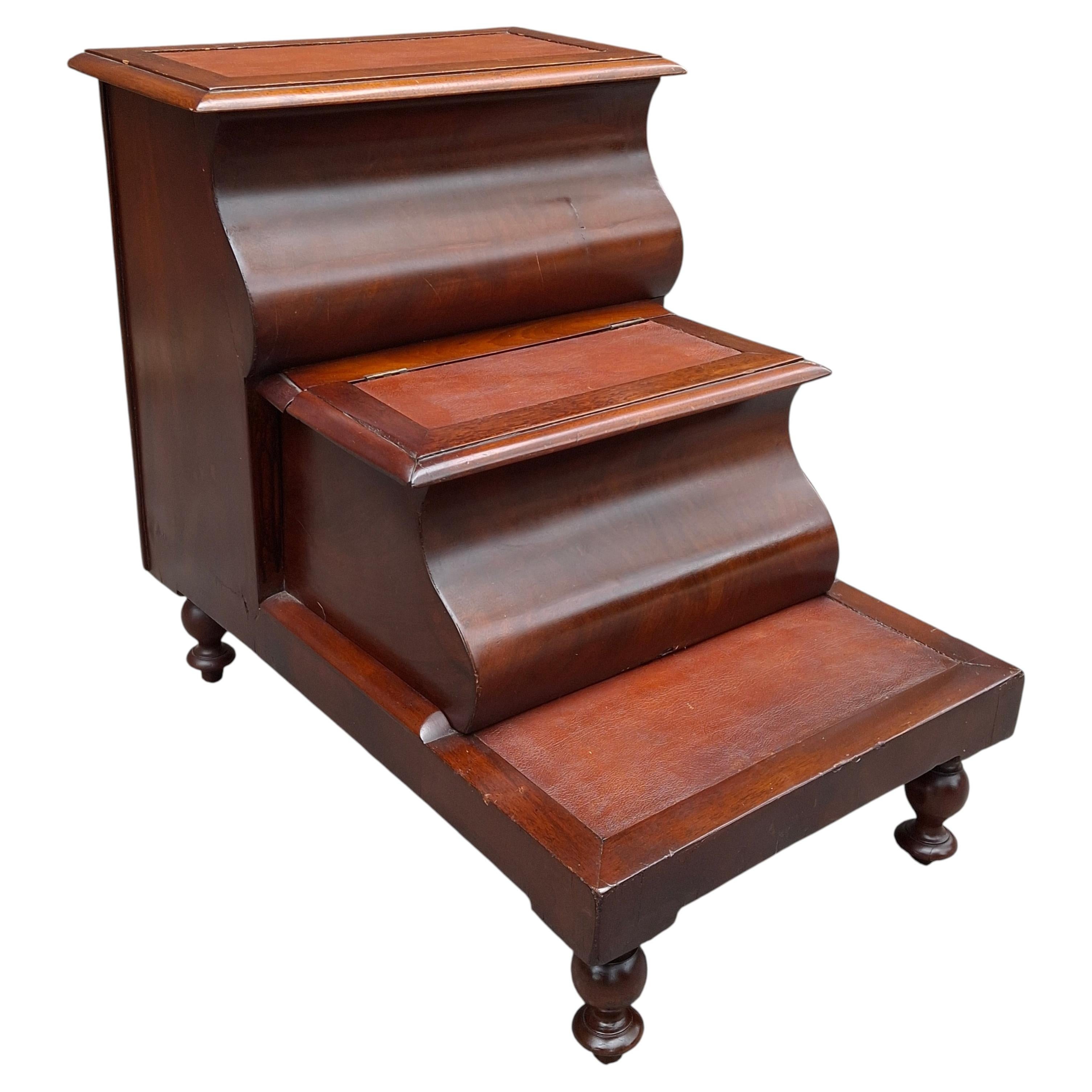 Regency Mahogany and Leather Inset Library / Bed Steps, Circa 1860s
