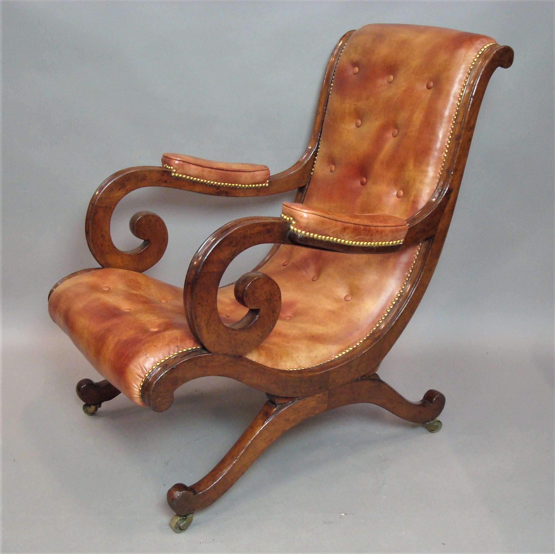 Regency Mahogany and Leather Library Chair For Sale 10