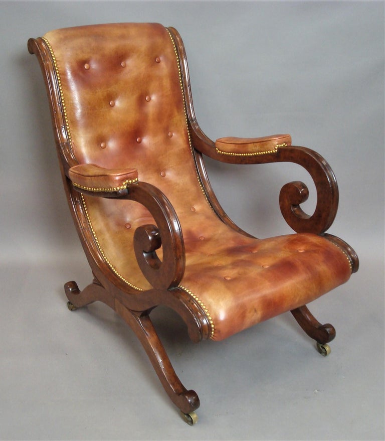 Regency Mahogany and Leather Library Chair For Sale at 1stDibs