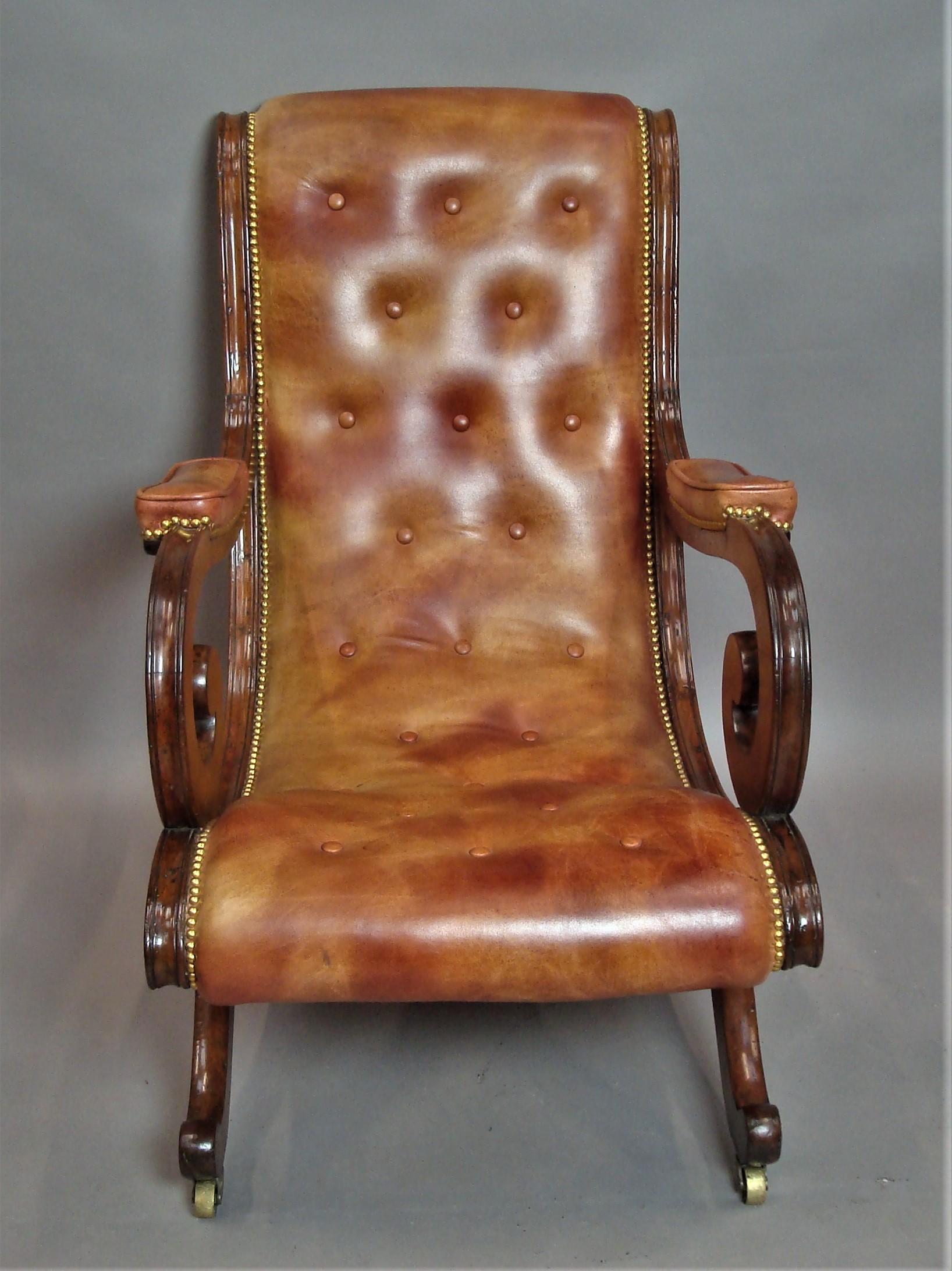 English Regency Mahogany and Leather Library Chair For Sale