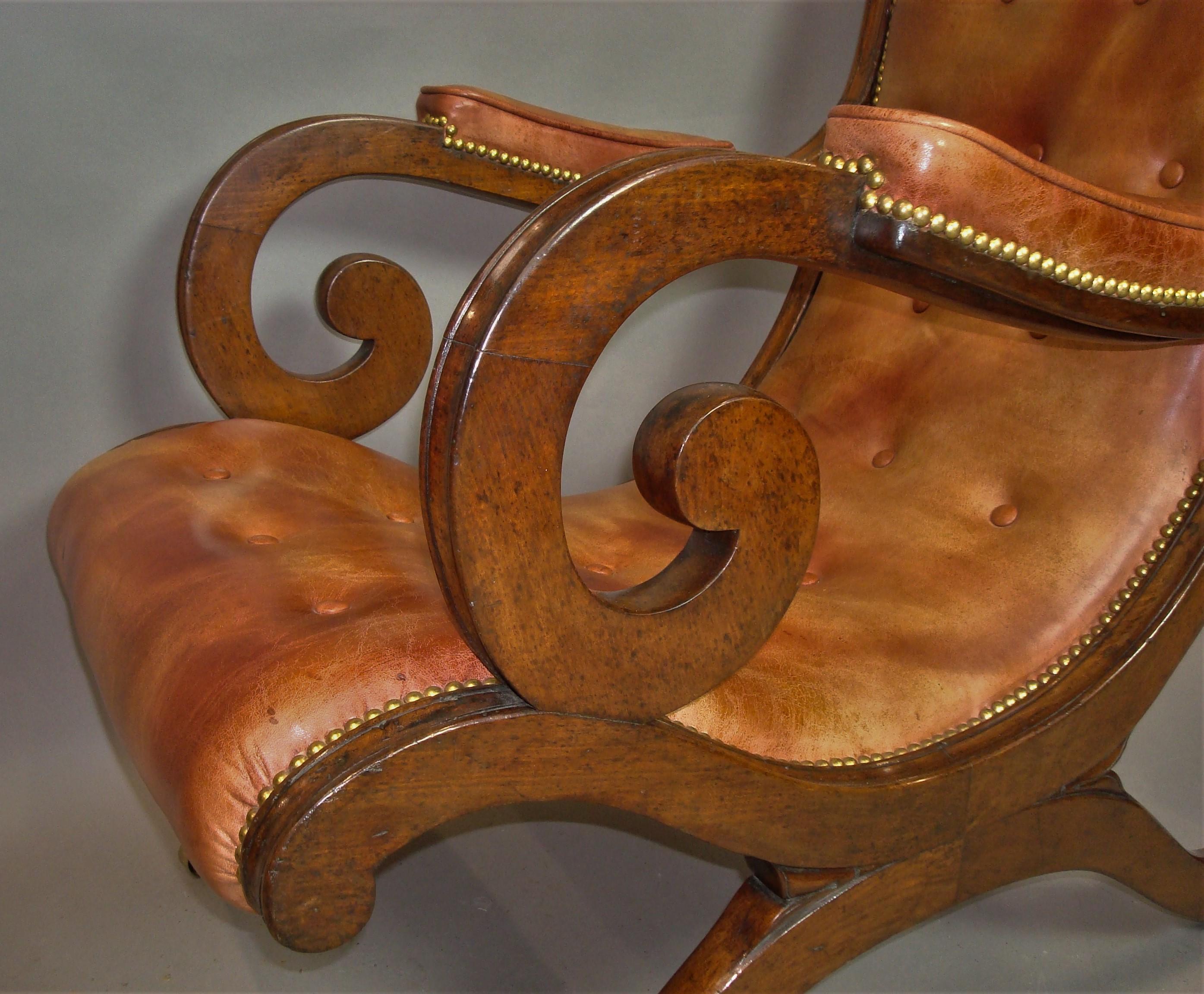19th Century Regency Mahogany and Leather Library Chair For Sale
