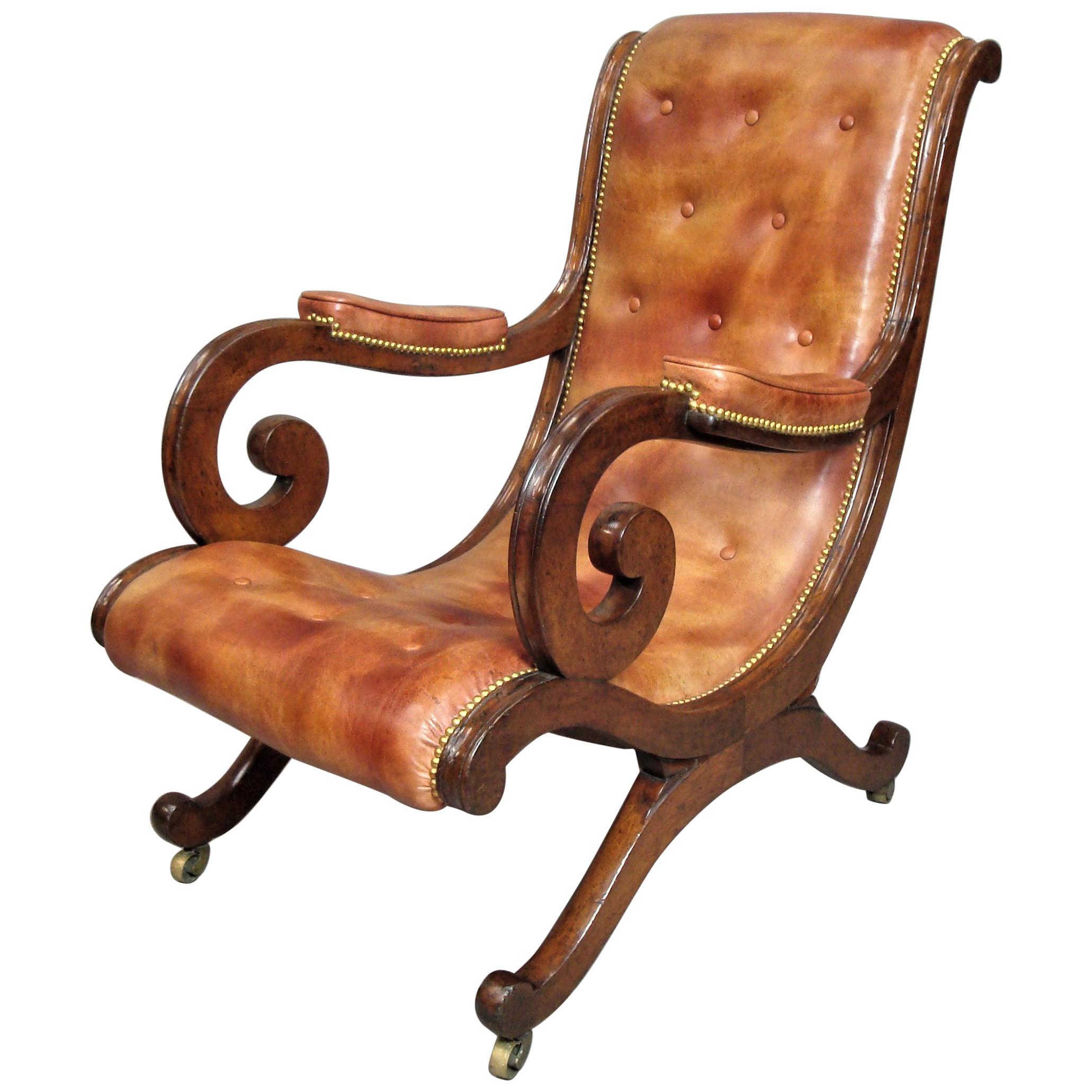 Regency Mahogany and Leather Library Chair For Sale