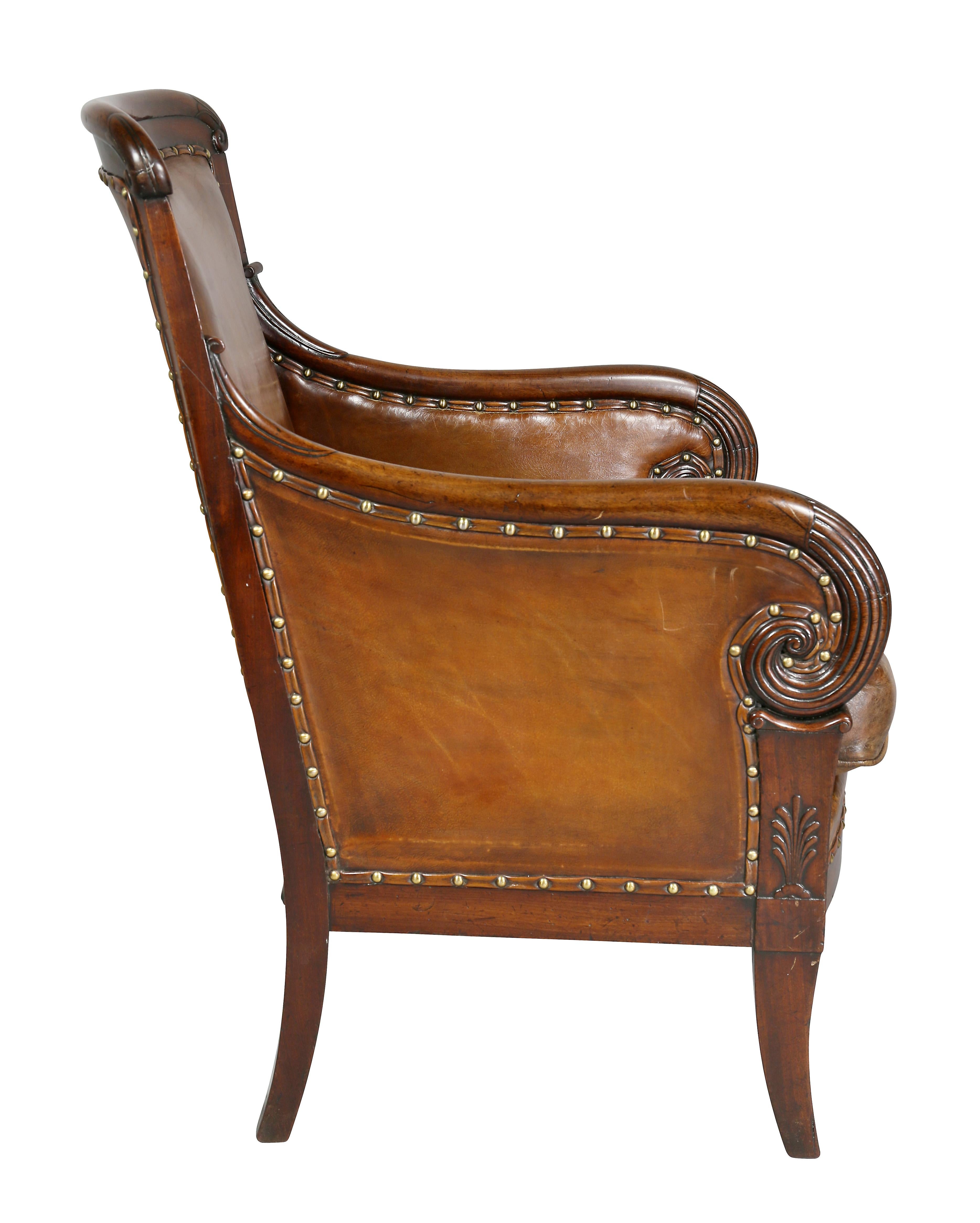 Regency Mahogany and Leather Upholstered Bergere 3