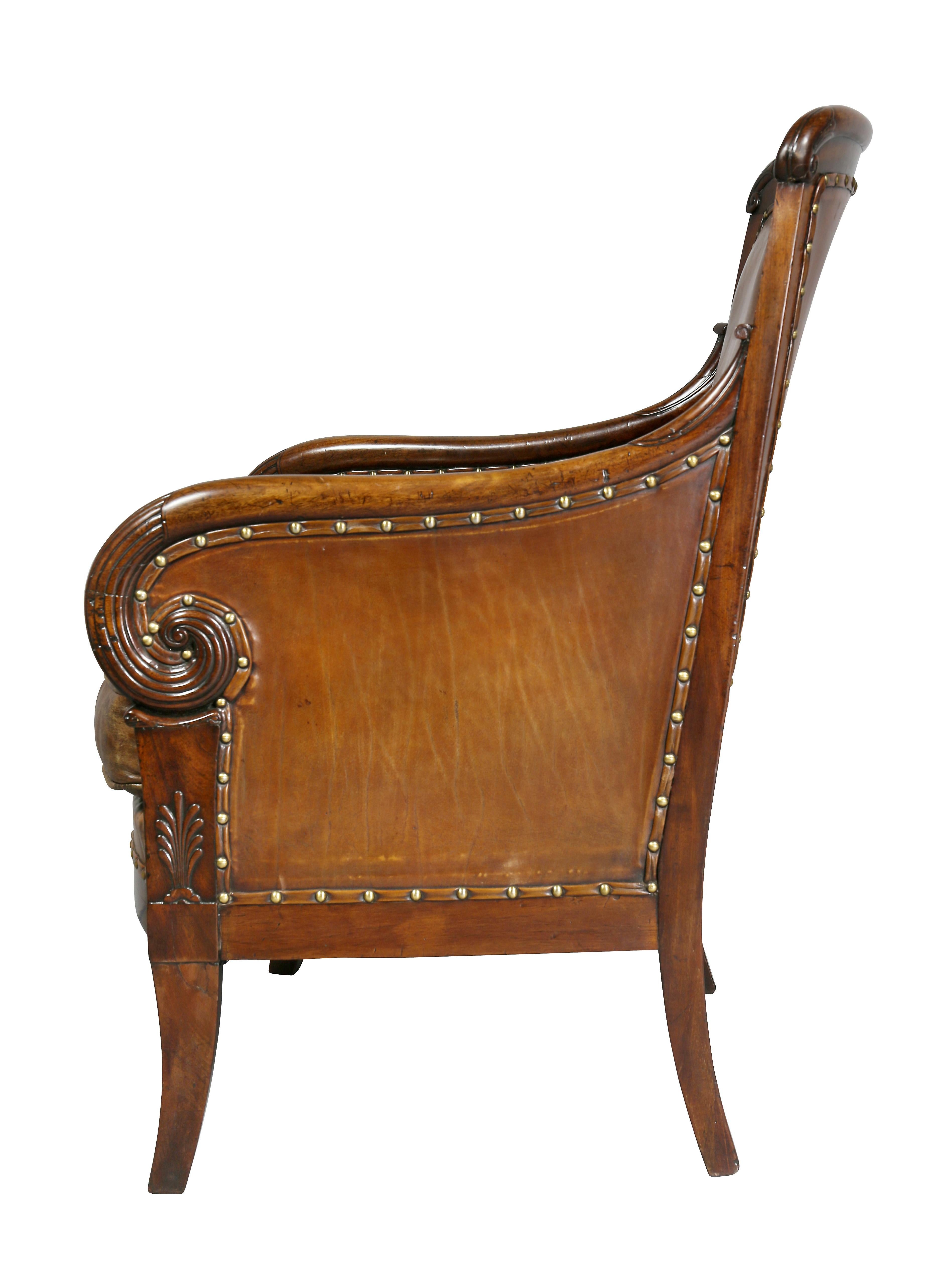Regency Mahogany and Leather Upholstered Bergere 4