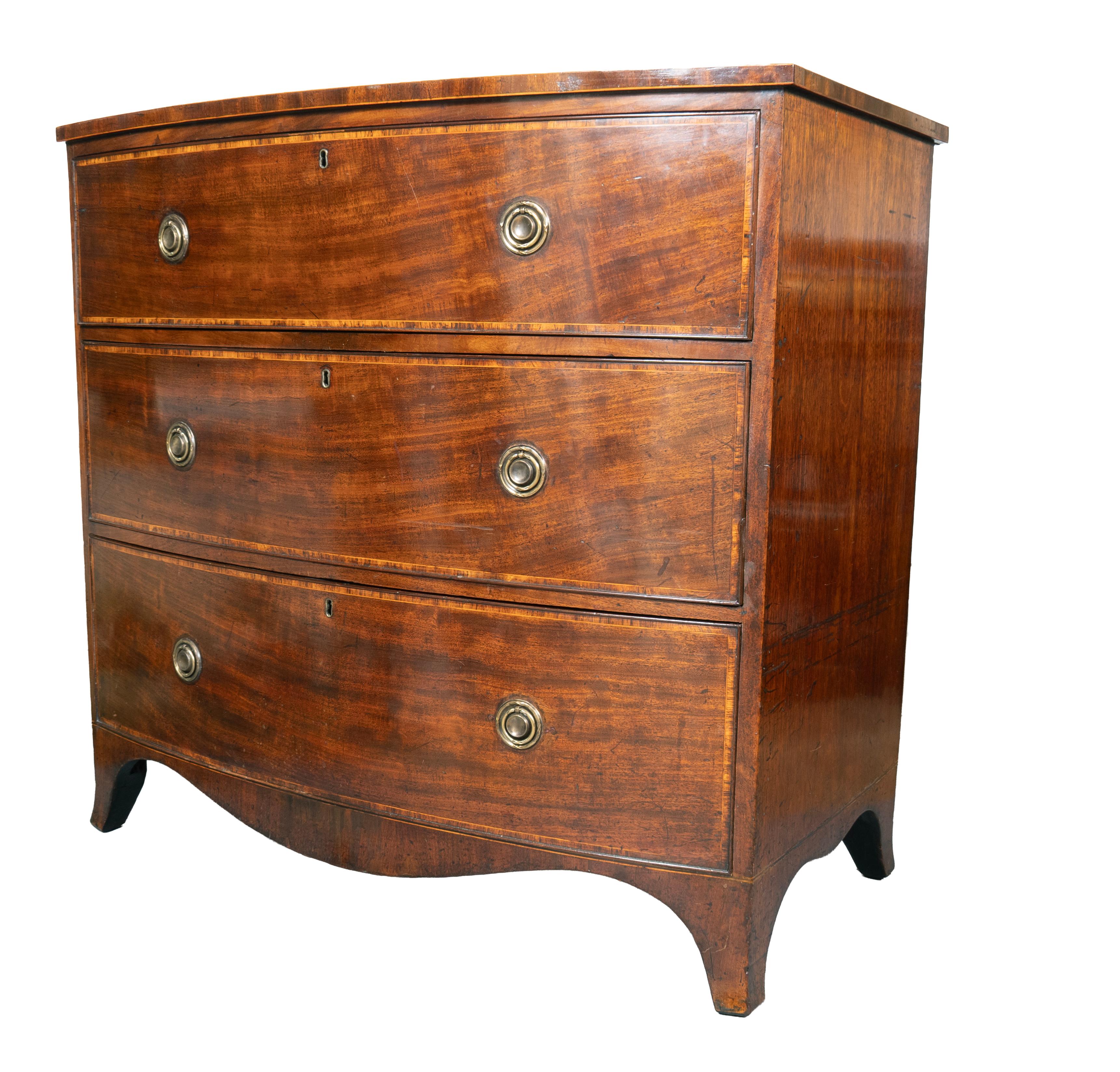 Brass Regency Mahogany And Rosewood Banded Chest Of Drawers For Sale