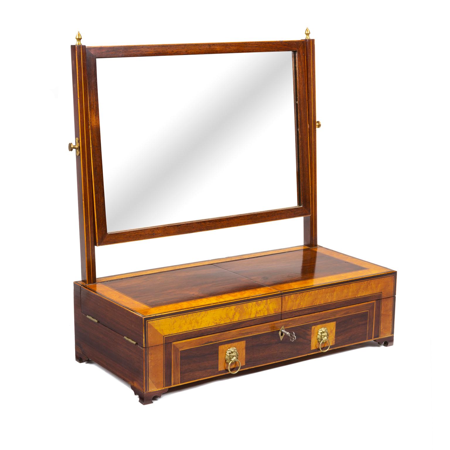 British Regency Mahogany and Satinwood Dressing Mirror and Jewelry Case