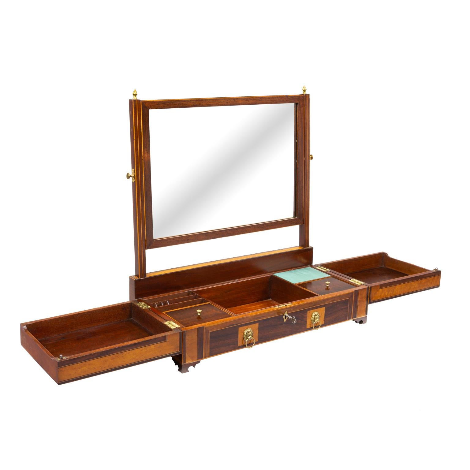 Regency Mahogany and Satinwood Dressing Mirror and Jewelry Case 1
