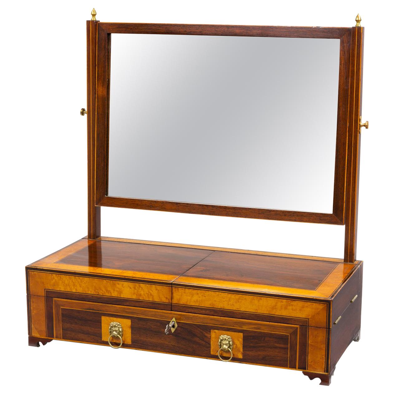 Regency Mahogany and Satinwood Dressing Mirror and Jewelry Case