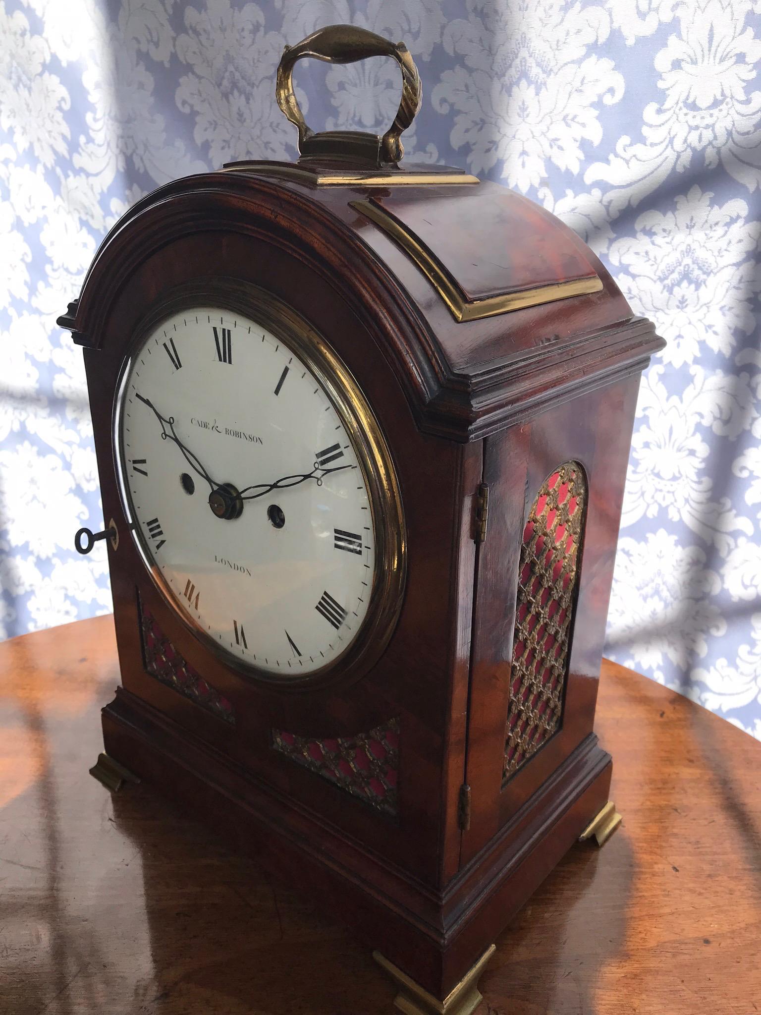 British Antique Regency Mahogany Arched-Top Bracket Clock by Cade & Robinson of London For Sale