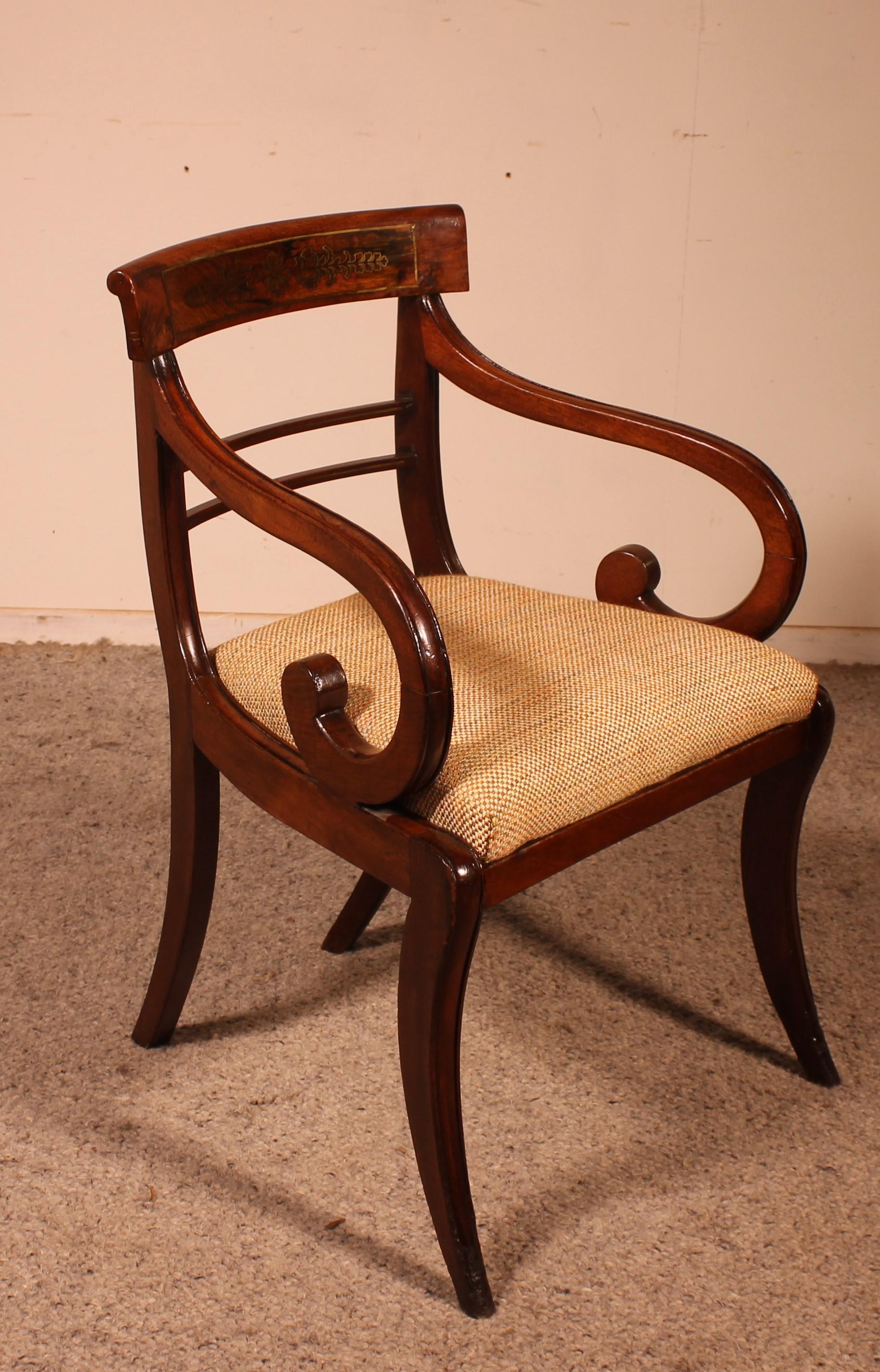 Regency Mahogany Armchair Chair, Early 19th Century, Circa 1810 In Good Condition In Brussels, Brussels